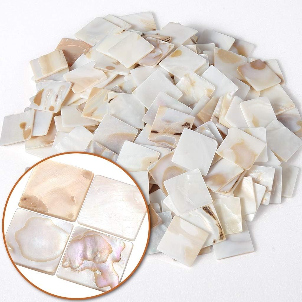 MDLUU 350Pcs Mother of Pearl Mosaic Tiles, Natural Shell #14624, Beige