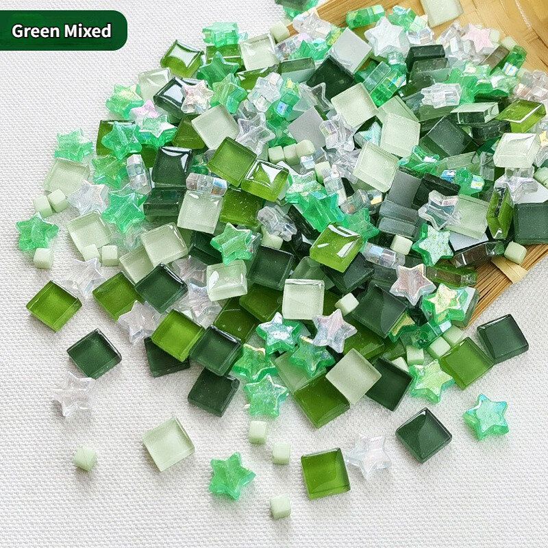 350PCS DIY Glass Bulk Mosaic Tiles Star Square Assorted Creative Home Art Decor