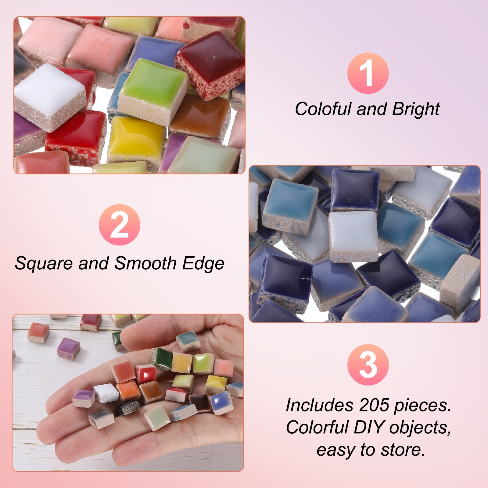 205pcs Square Ceramic Mosaic Tiles Bulk Stained Mosaic Tiles 200g Mixed Blue