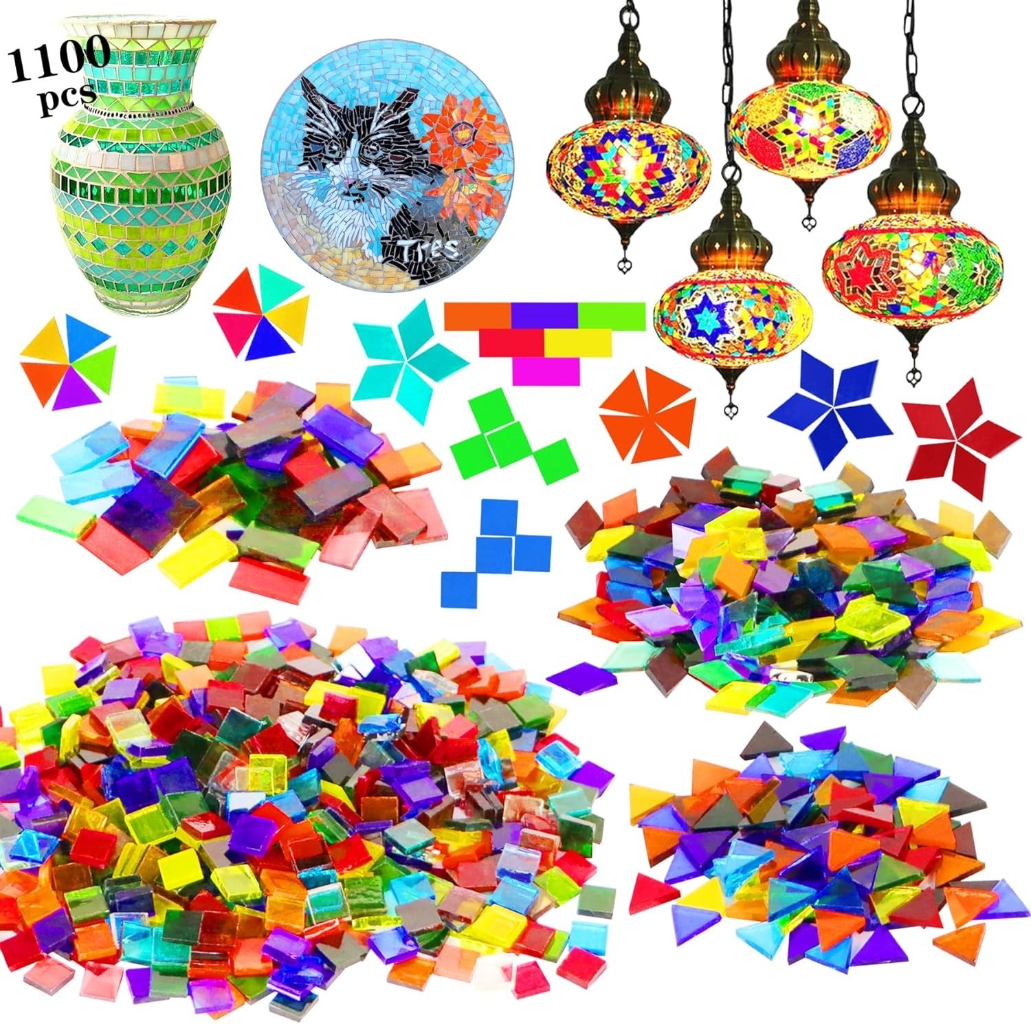 1100 Pcs Mixed Color Glass Mosaic Tiles – Perfect for DIY Art & Crafts Projects