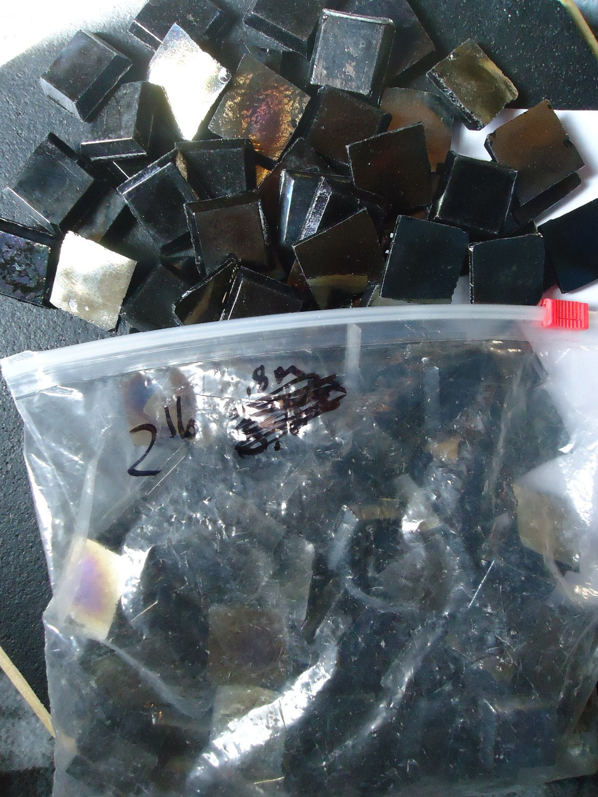 Dark Iridescent Beveled Glass Mosaic Tiles 1×1″ Appx. 2lb – Square Craft / Art