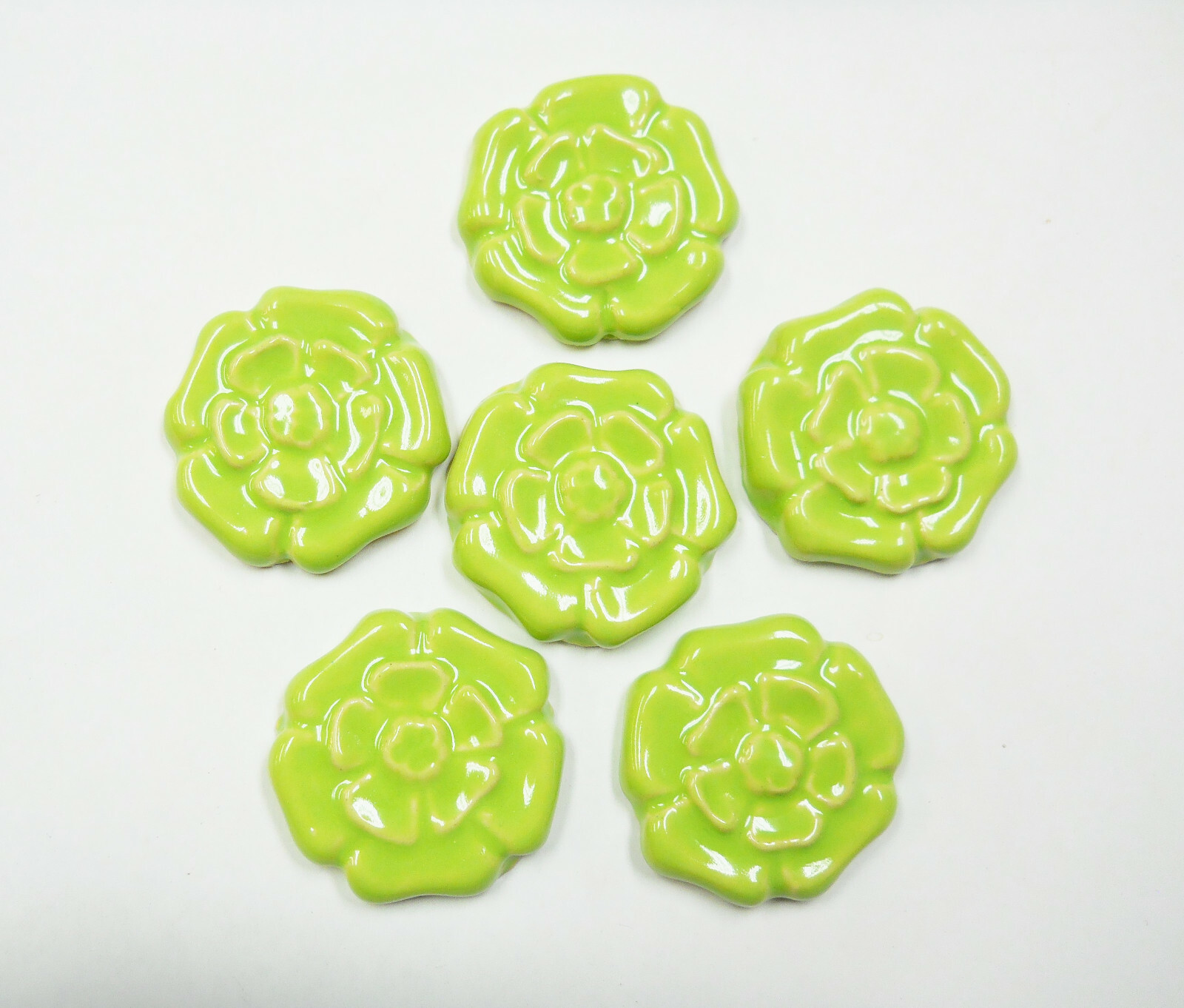ROSETTE Mosaic Tiles Handmade Ceramic Art Craft Tiles LIME GREEN Set of 6