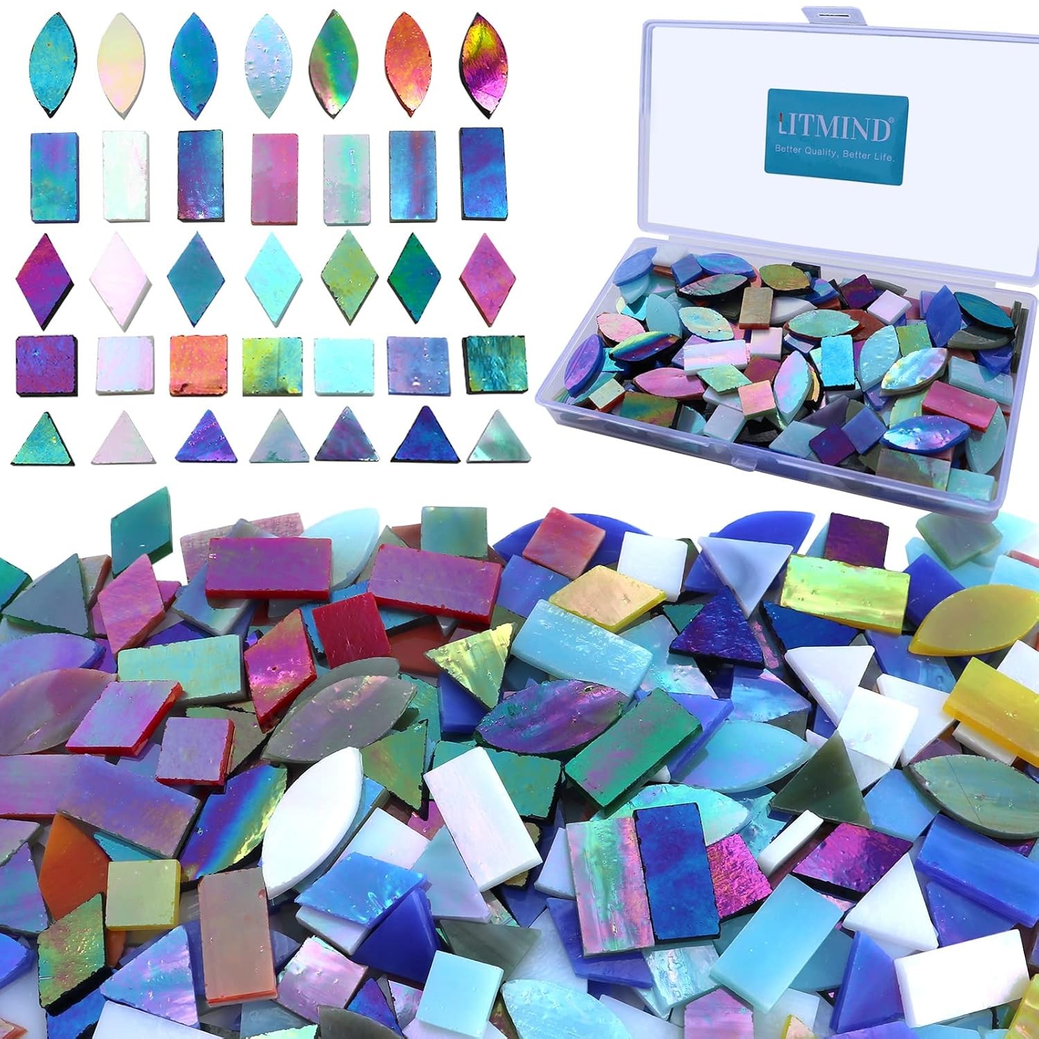 Iridescent Glass Mosaic Tiles 240 Pieces 5 Shapes Mixed Mosaic Tile Set Art