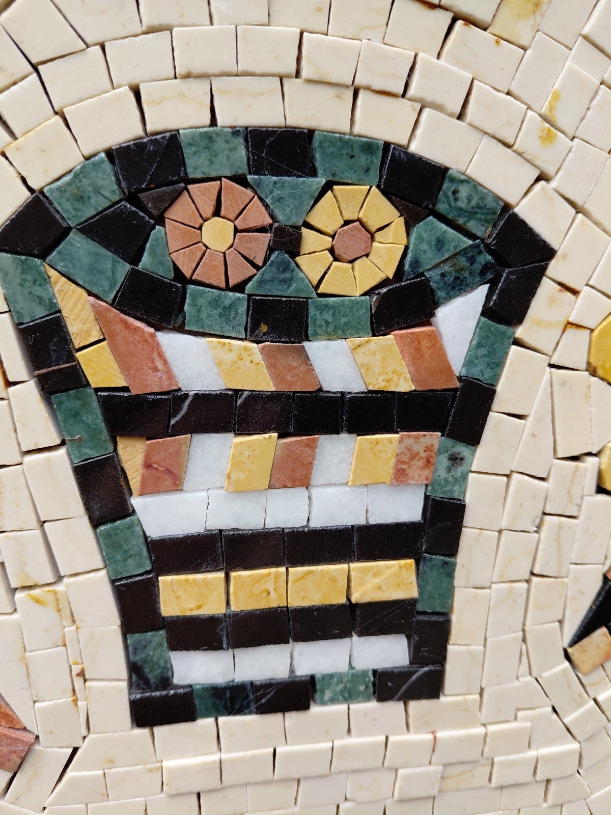 Marble Mosaic and Wood Marquetry Wall Tile Handmade Art