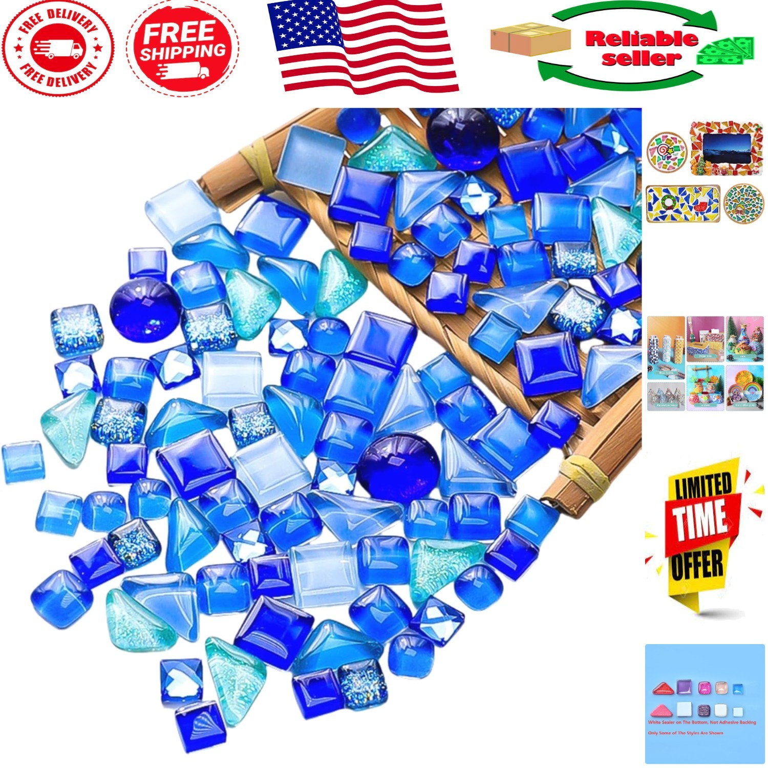 500g Irregular Blue Crystal Mosaic Tiles for Creative DIY Art Projects