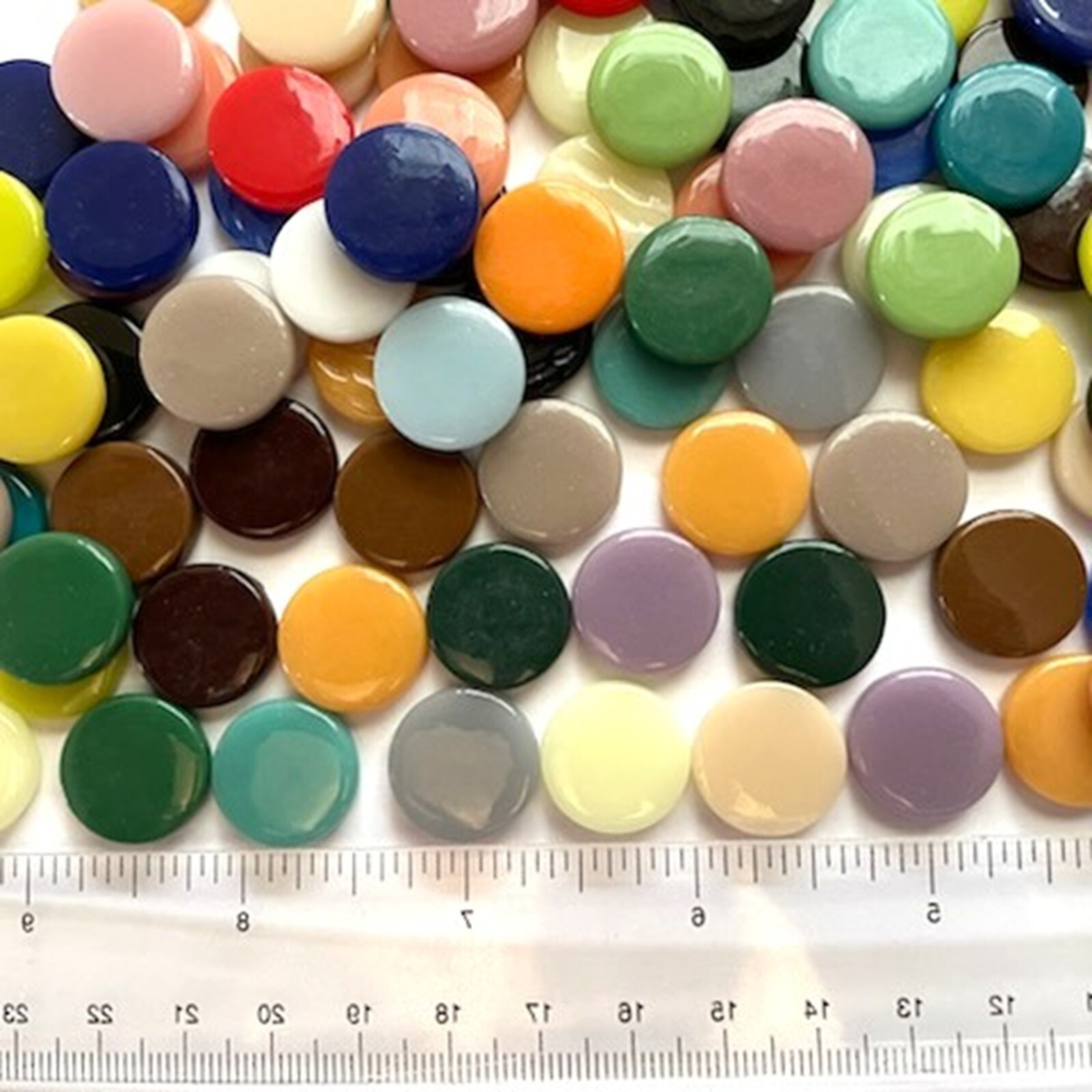 50 tiles 18 mm Glossy Recycled Round Glass Mosaic Tile Pieces – Mixed Colors