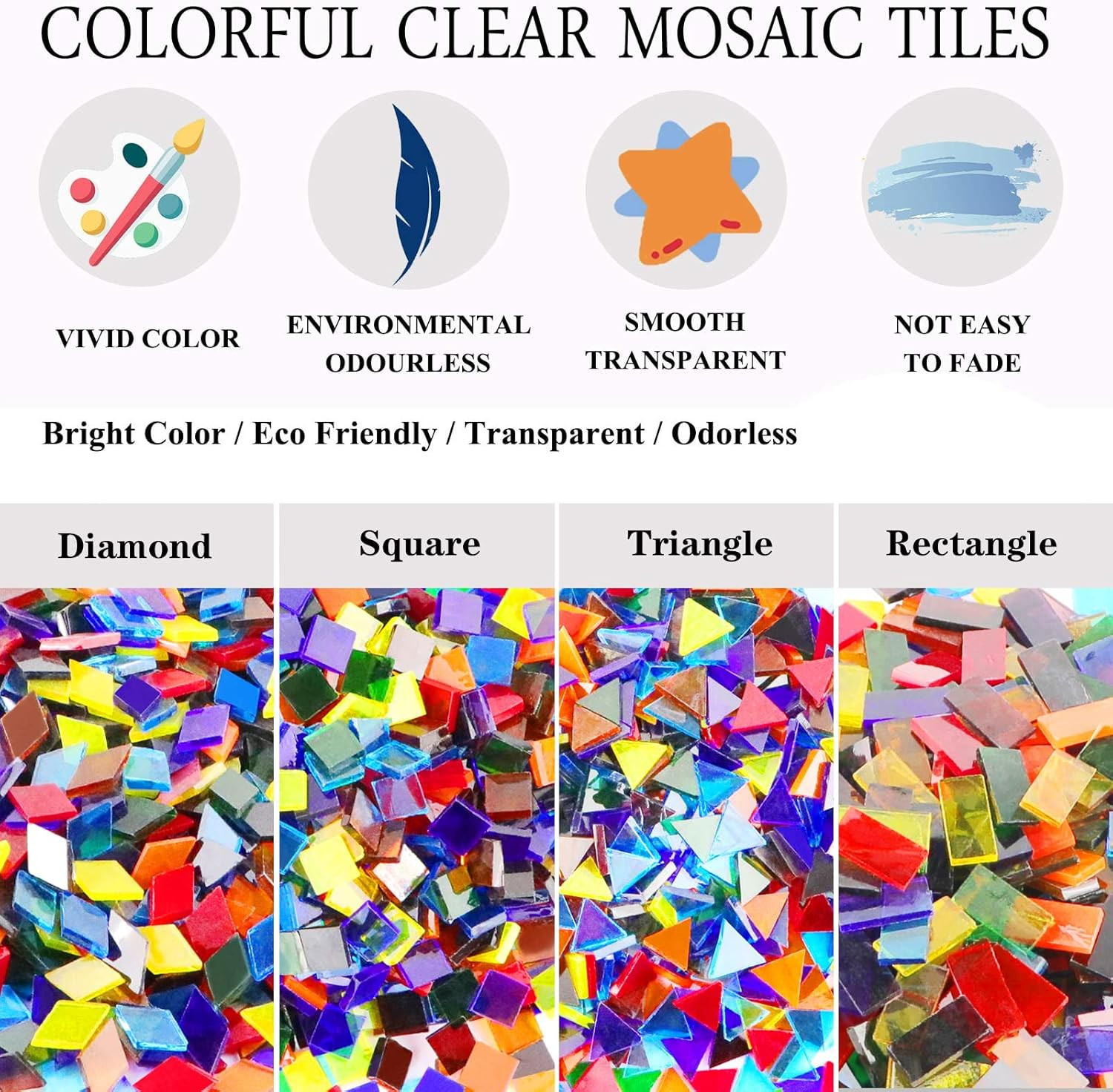 1100 Pcs Mosaic Tiles, Glass Mosaic Tiles for Crafts Bulk, Stained Mosaic Glass