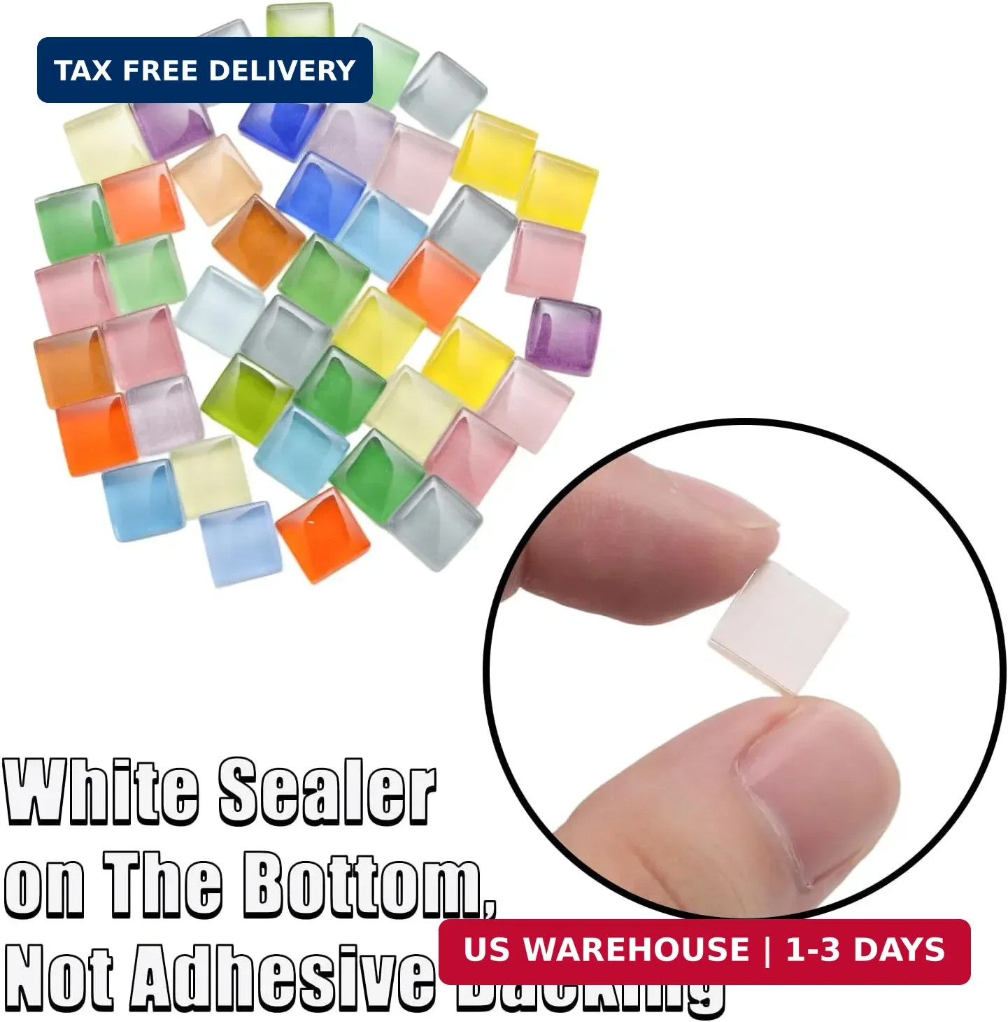 1.1LB (600pcs) Glass Mosaic Tiles,10mm Colorful Square Mosaic Glass Pieces | for