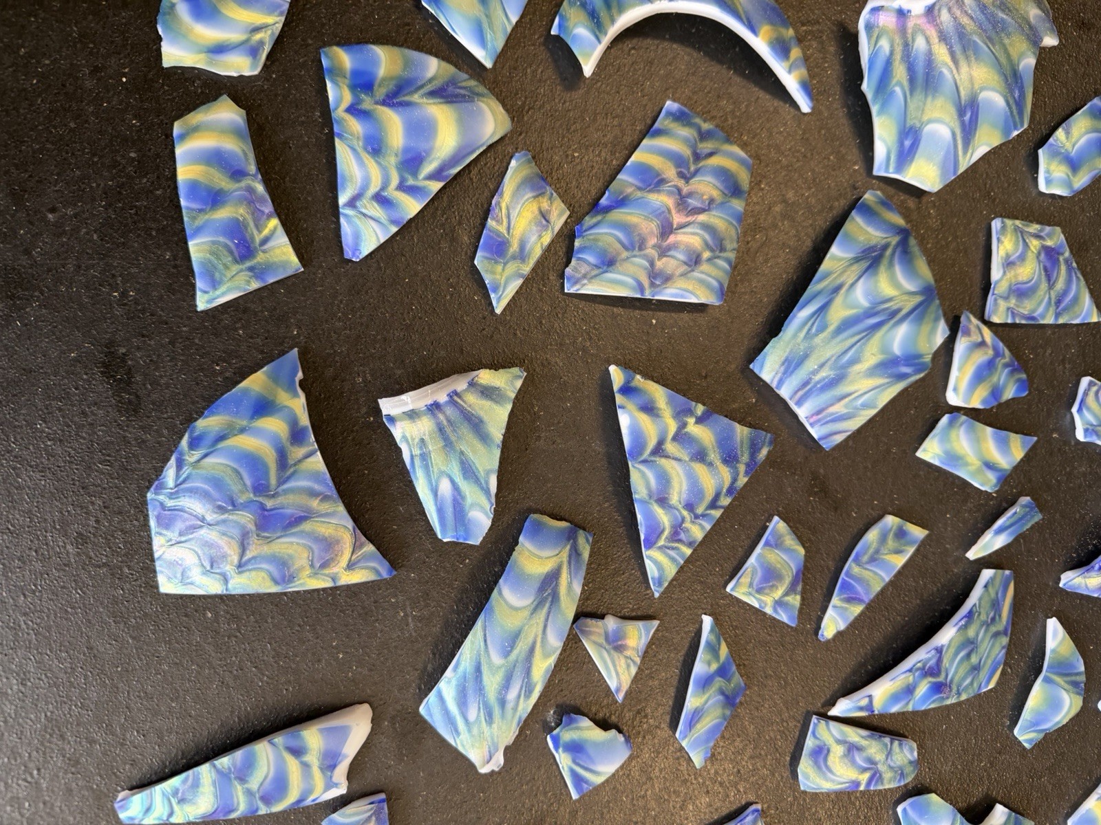 Lundberg Studios Blue Yellow White Glass Mosaic Shards for Craft Projects