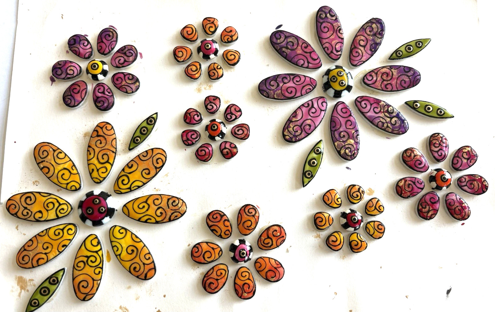 Ceramic Clay Mosaic Tiles Multi-Color Flowers Handmade 60+ Tiles