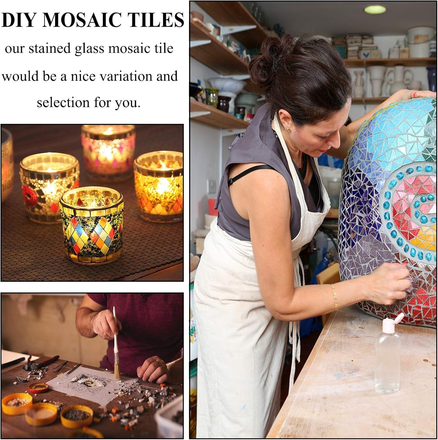 1000 Pcs Mosaic Tiles, Glass Mosaic Tiles for Crafts Bulk, Stained Mosaic Gla…