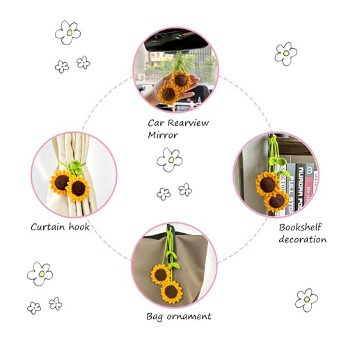 2 Pieces Handmade Sunflower Car Accessories Sunflower Pendants Car Mirror