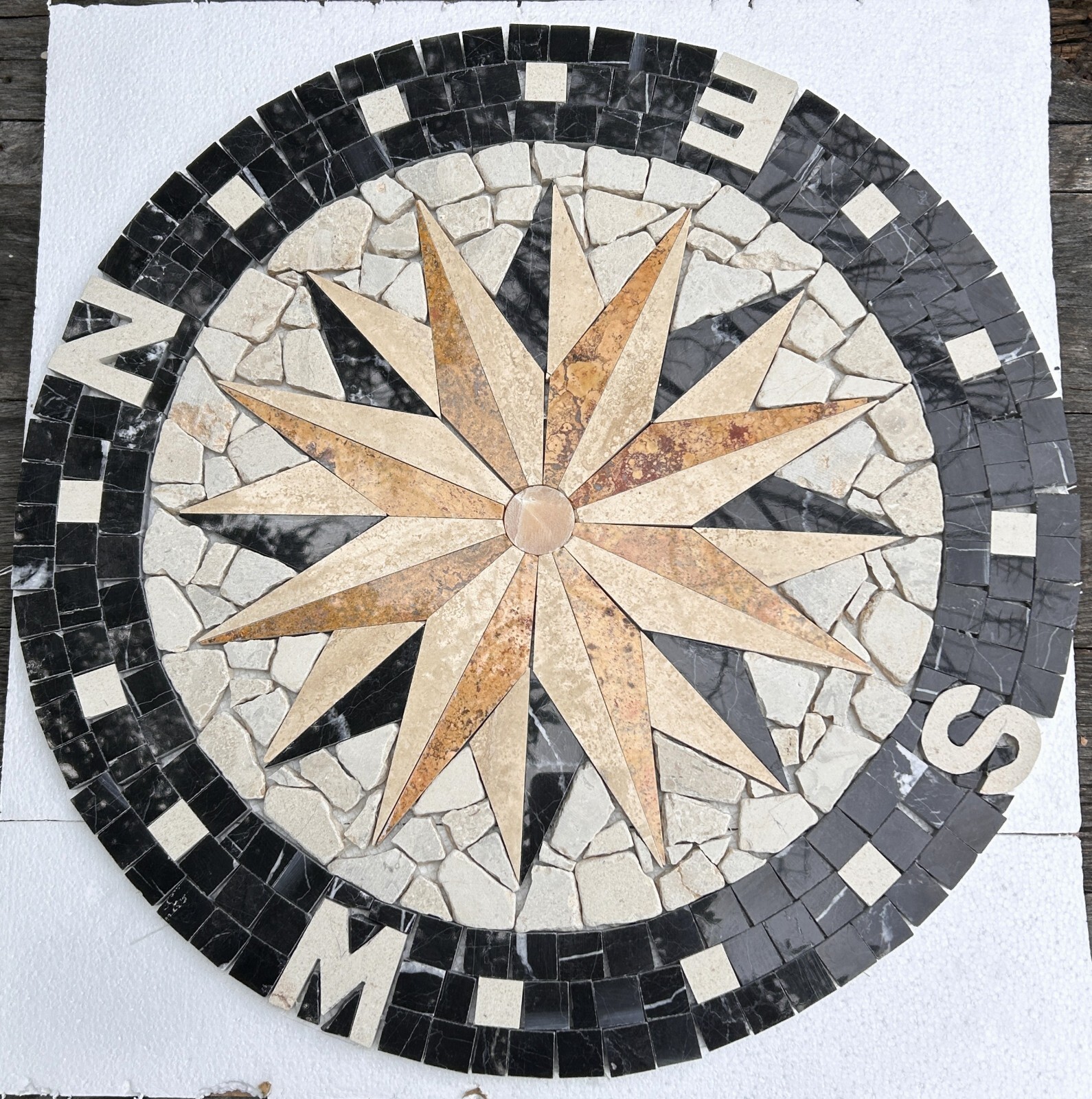 Marble Medallion for Floor or Wall 24 -39″ diameter Compass Rose Nautical Mosaic