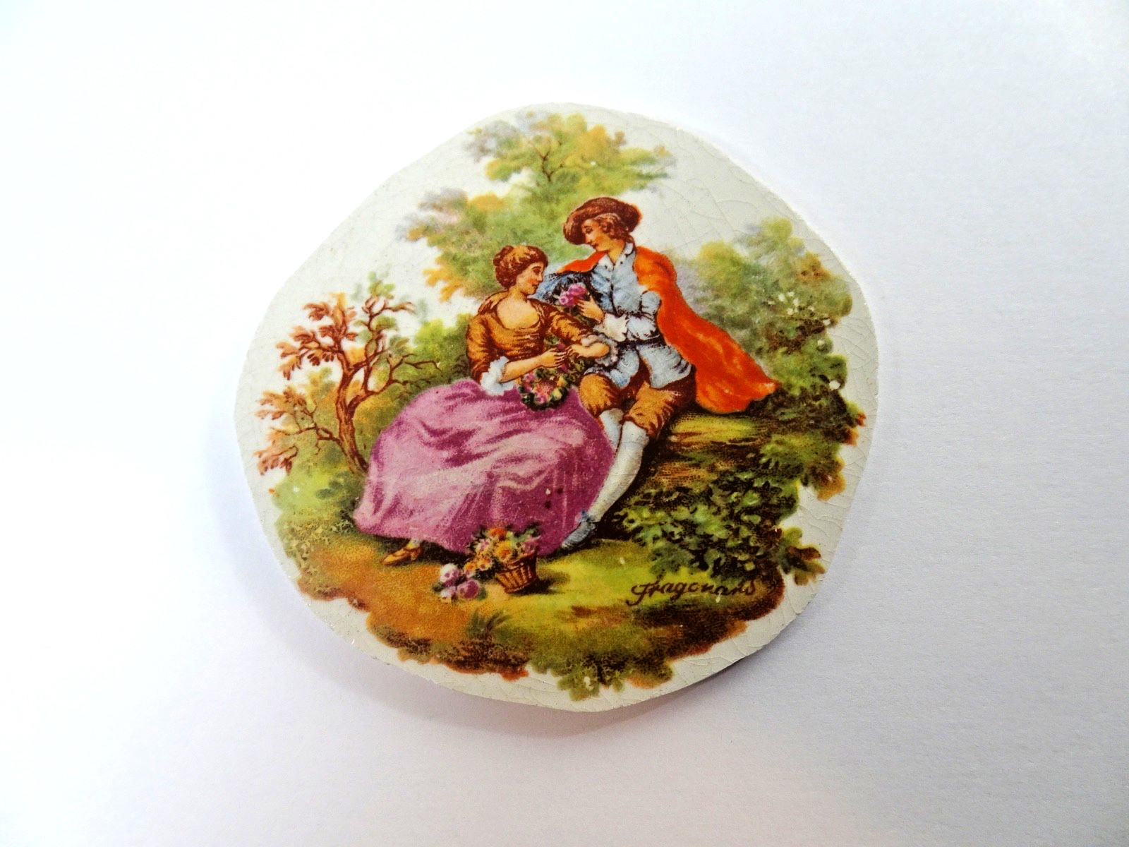 1 Ceramic MOSAIC Focal Accent Piece Colonial Couple Courting 2-1/2″