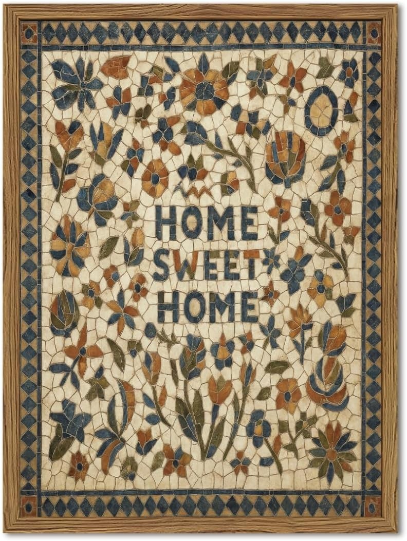 Vintage Mosaic Floral Wall Art Home Sweet Home Tile Florals Wall Decor Painti…