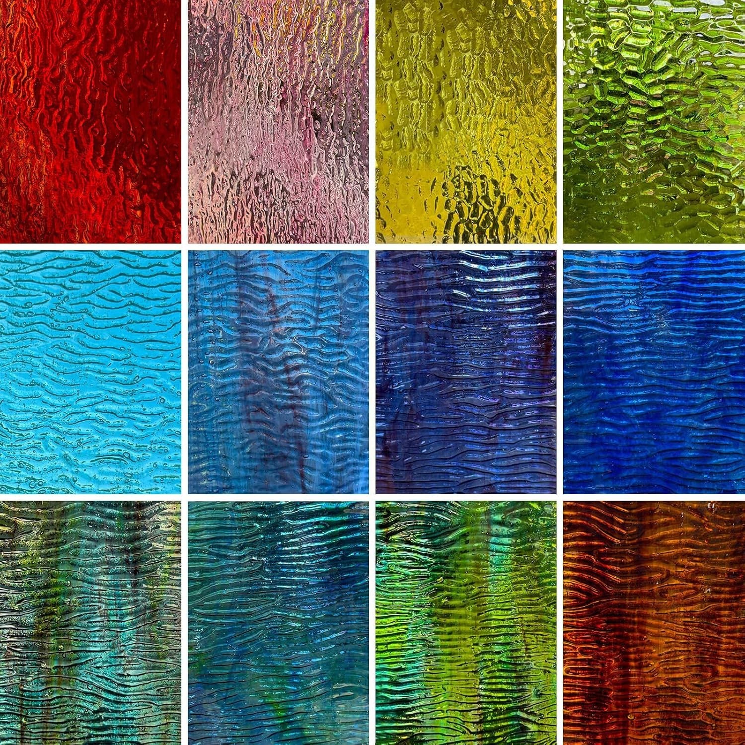 12 Sheets Textured Stained Glass Variety Pack – 4×6 Inch Art Deco Style Tiles