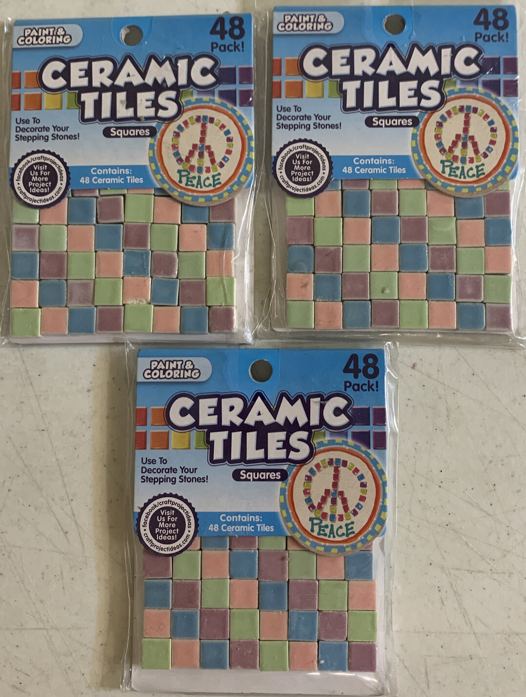 Lot Of 3 Packs Ceramic Tiles Squares Art Projects by Horizon Group USA 48X3Tiles