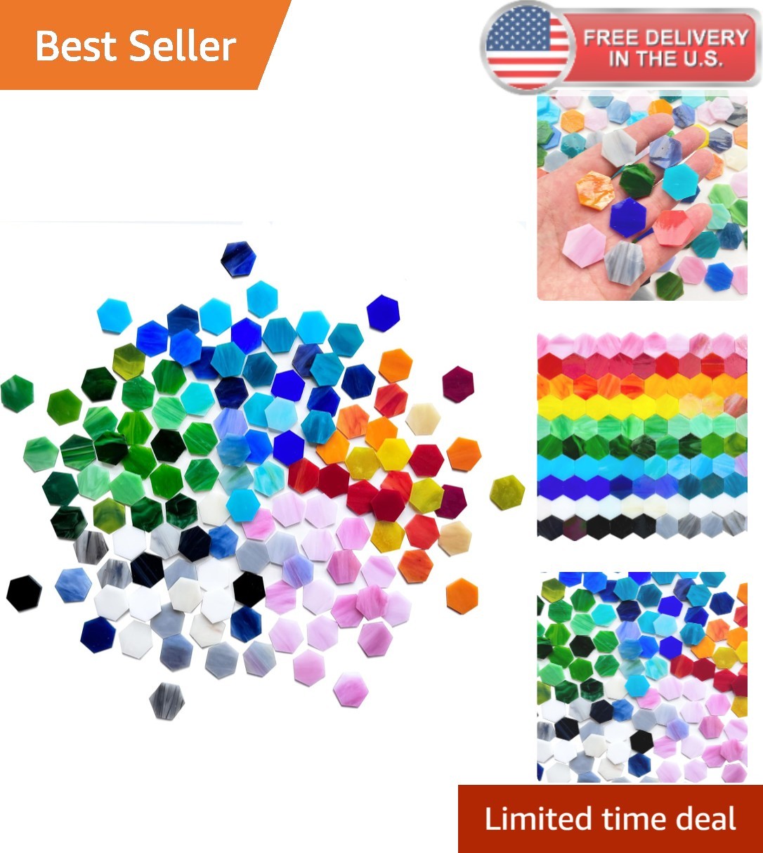 Hexagon Glass Mosaic Tiles Set for Mosaics, Honeycombs & Home Decor Projects