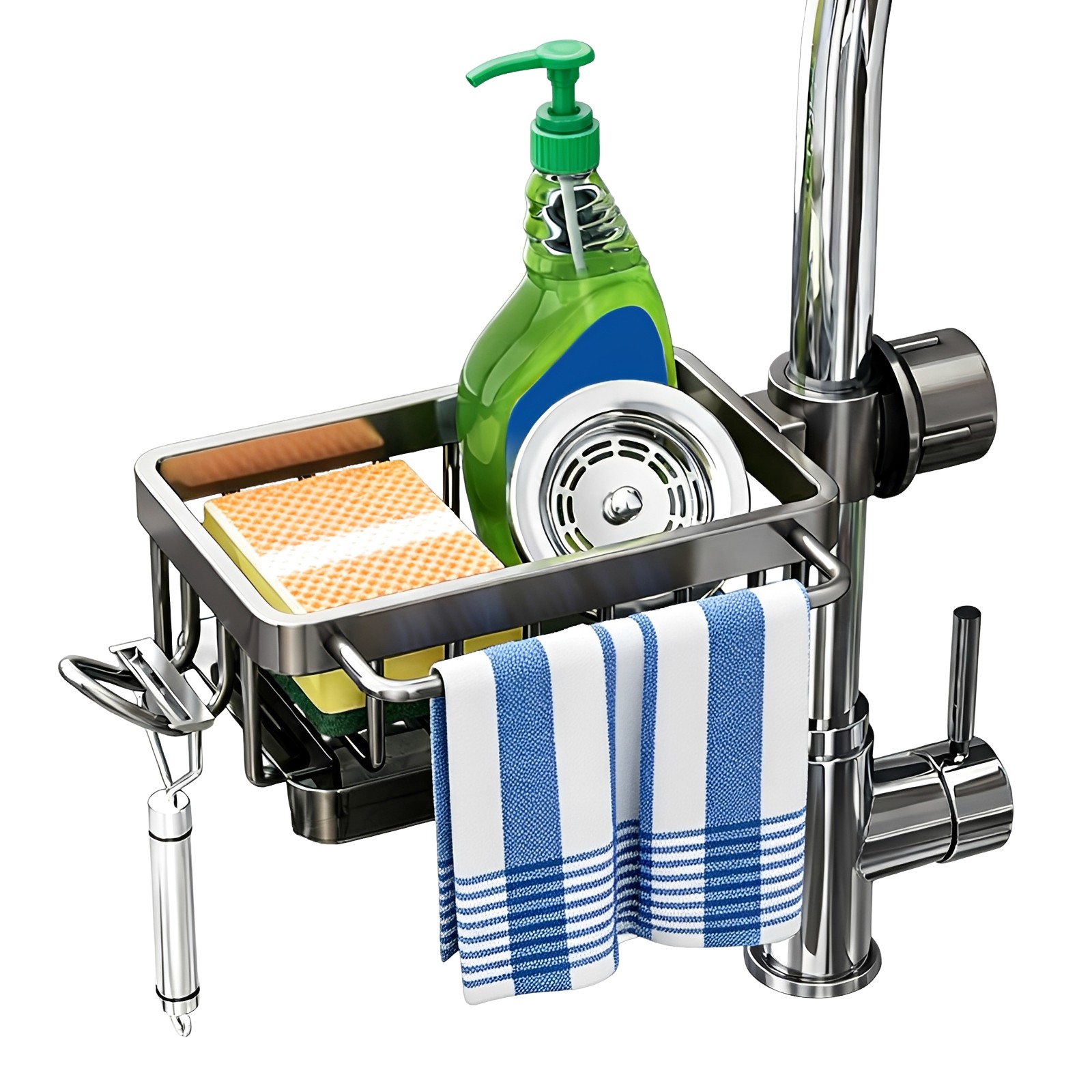 10.24×5.24in Sink Organizer Rack, Detachable Hanging Faucet Drain Rack