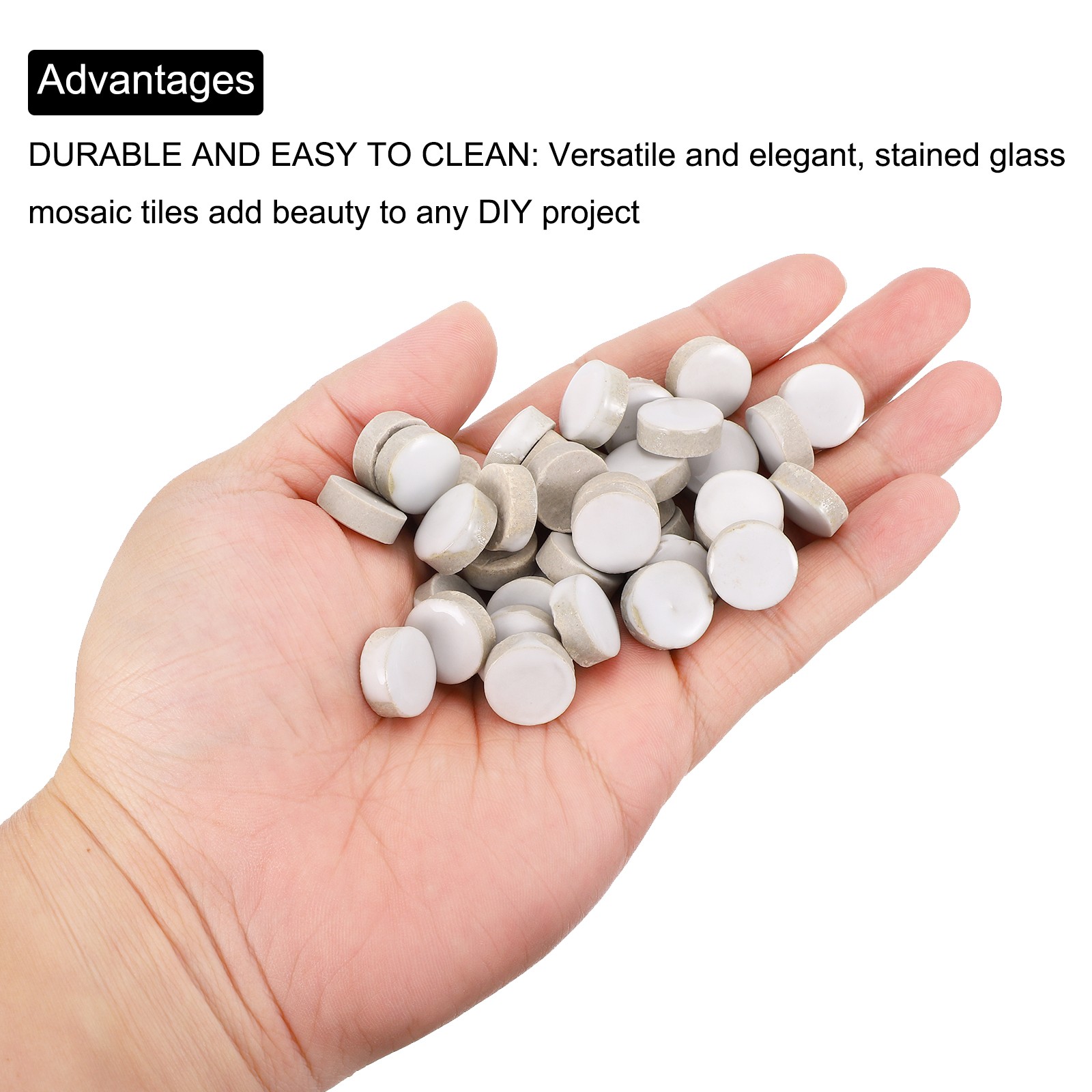 200g Ceramic Mosaic Tiles for Crafts Bulk, Round White Ceramic Tiles