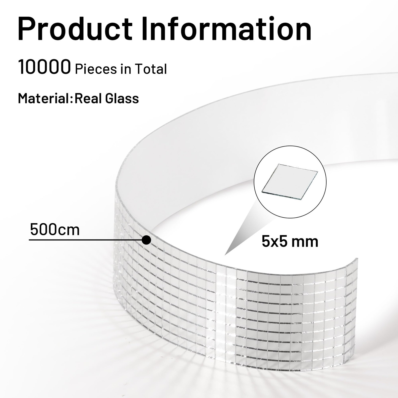 PP OPOUNT 10000 PCS Mini Disco Tiles, 1 Roll 5 x 5 mm 10000 PCS, Silver