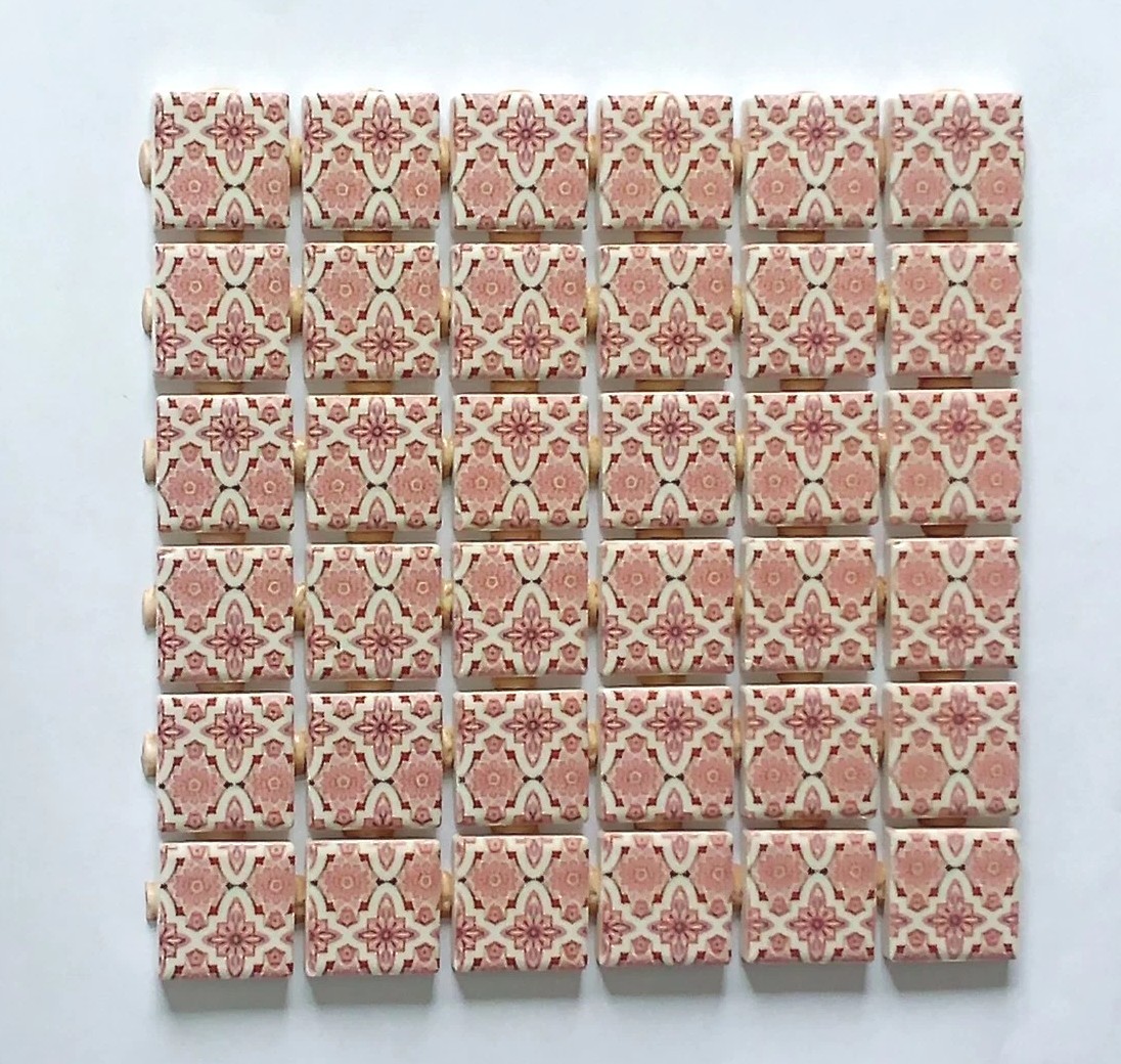 Mosaic Tile – 36/1 Inch Square Pieces-Craft- pink/white