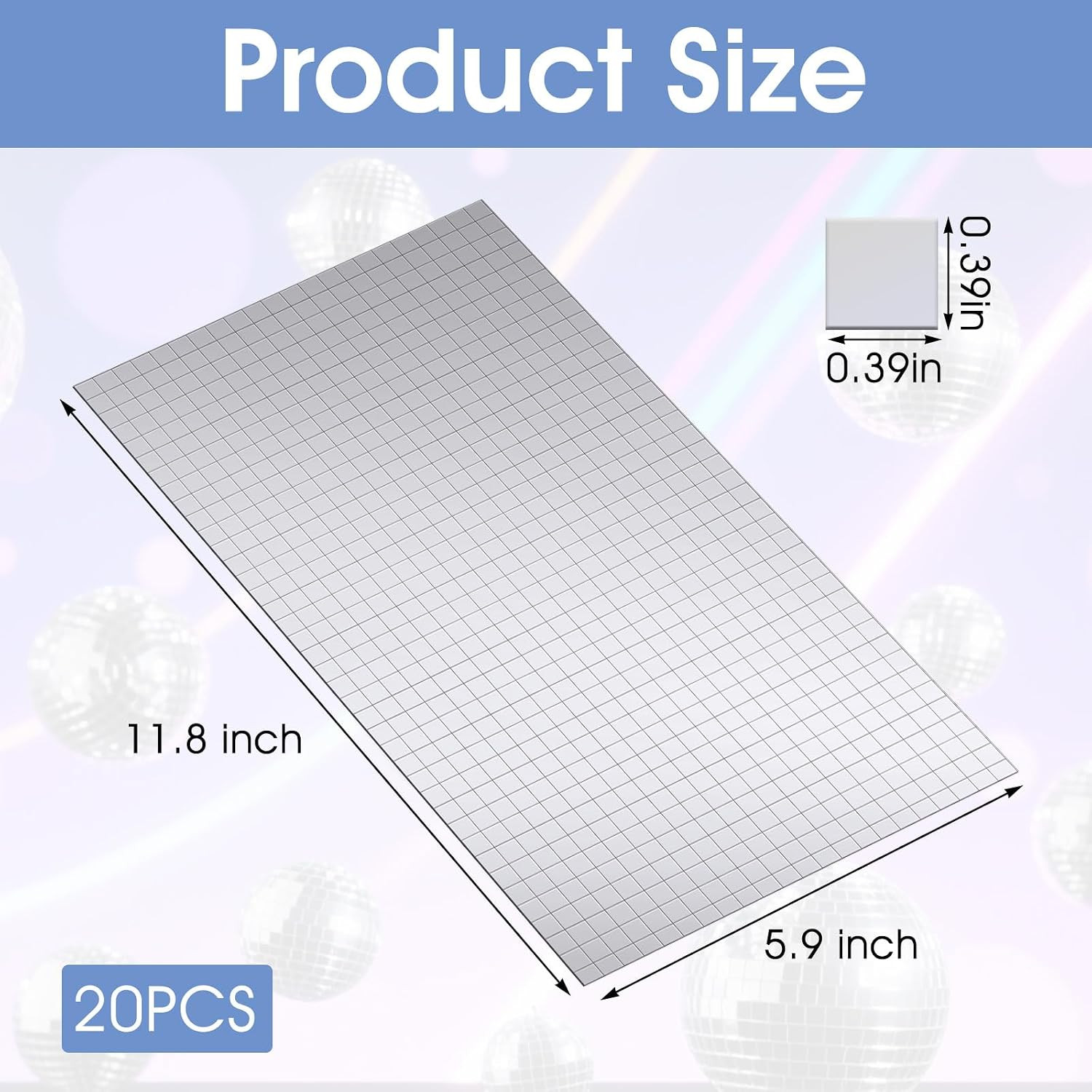 9000 PCS/20 Sheets Mirror Tiles Self Adhesive, 10X10Mm Disco Tiles for DIY Craft