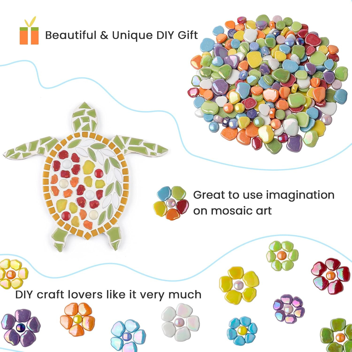 Flower Mosaic Tiles for Crafts Bulk,1LB Iridescent Mosaic Tiles Supplies, Petal