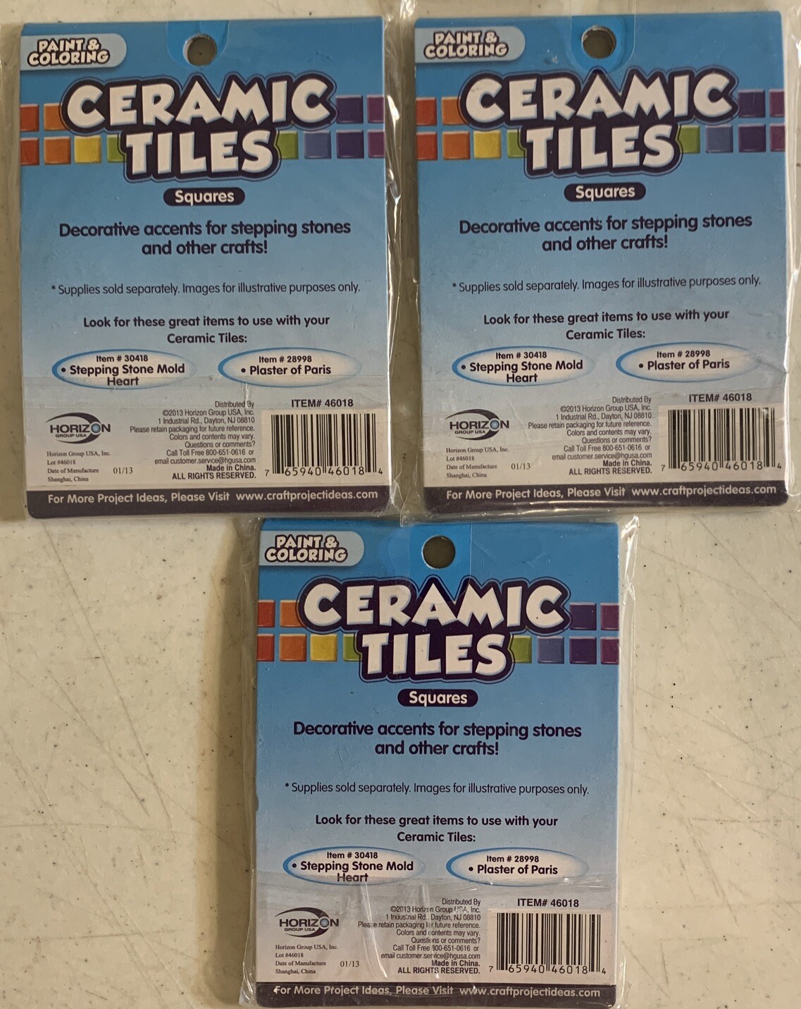 Lot Of 3 Packs Ceramic Tiles Squares Art Projects by Horizon Group USA 48X3Tiles