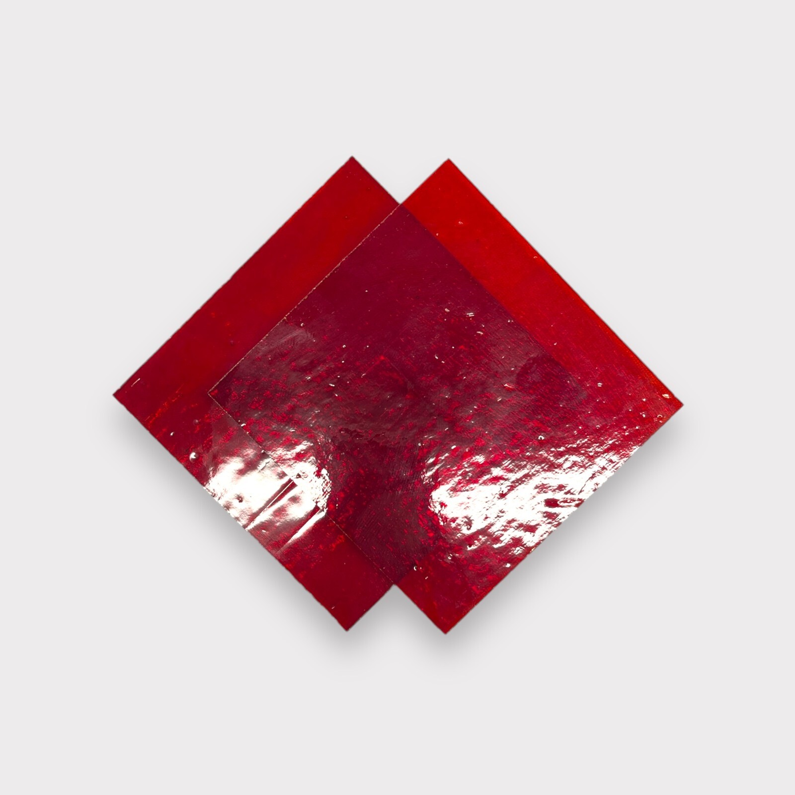 2 Pack Dark Red Transparent COE 96 Fusible Glass Sheets / Mosaic Squares