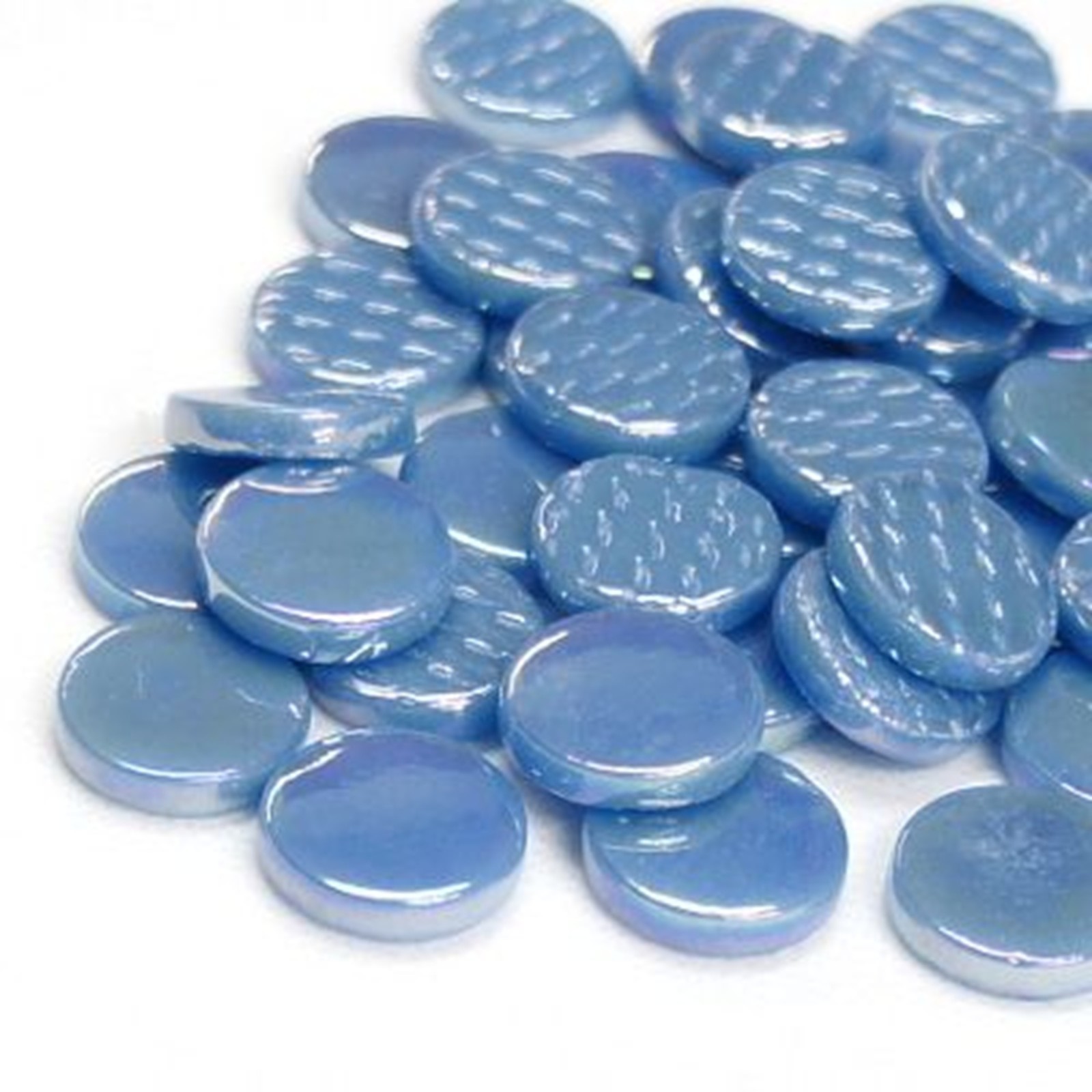 25 tiles Pearlized Lake Blue 18 mm Glossy Round Glass Mosaic Tile Pieces
