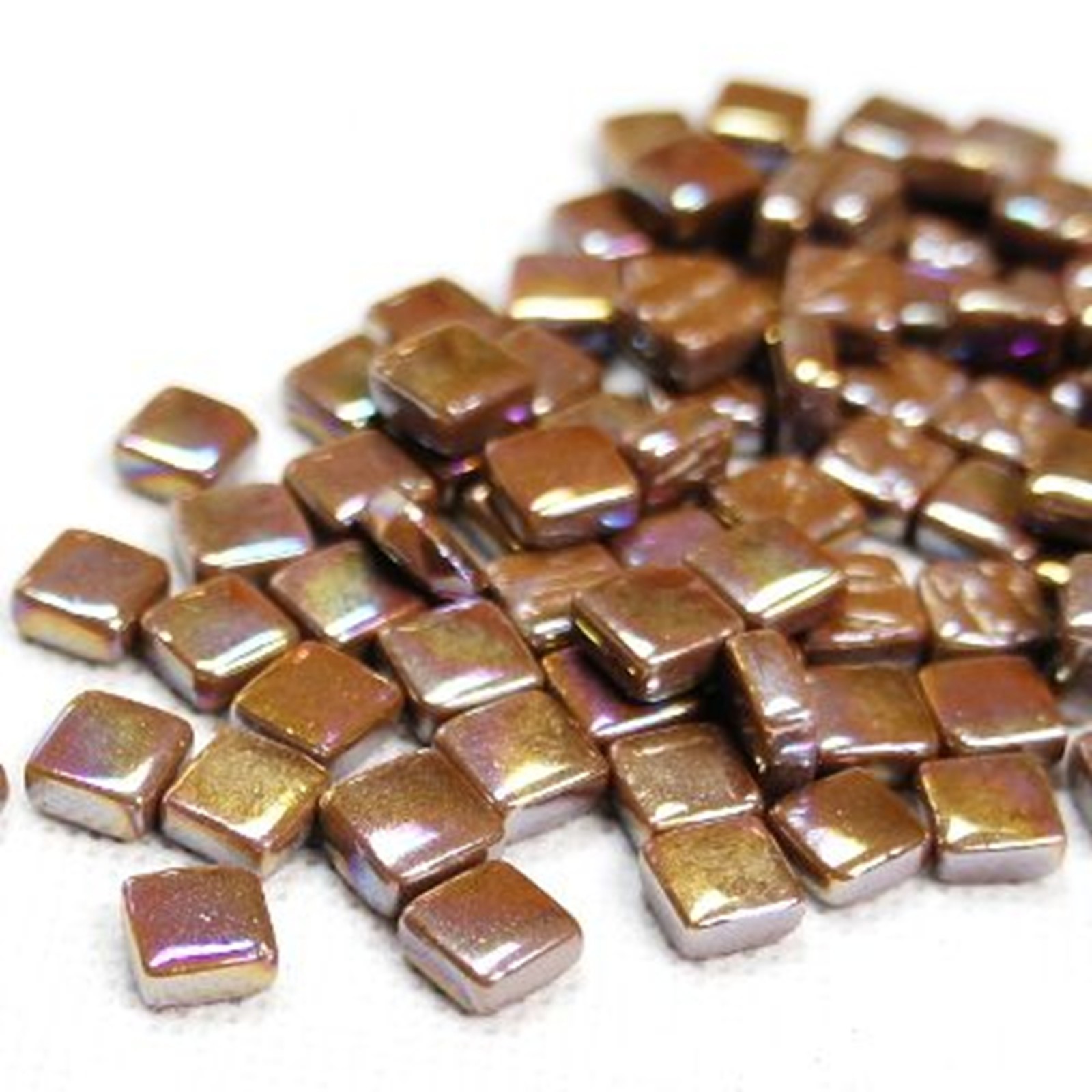 Iridescent Coffee Brown 8 mm Square Recycled Glass Mosaic Pieces – 50 tiles