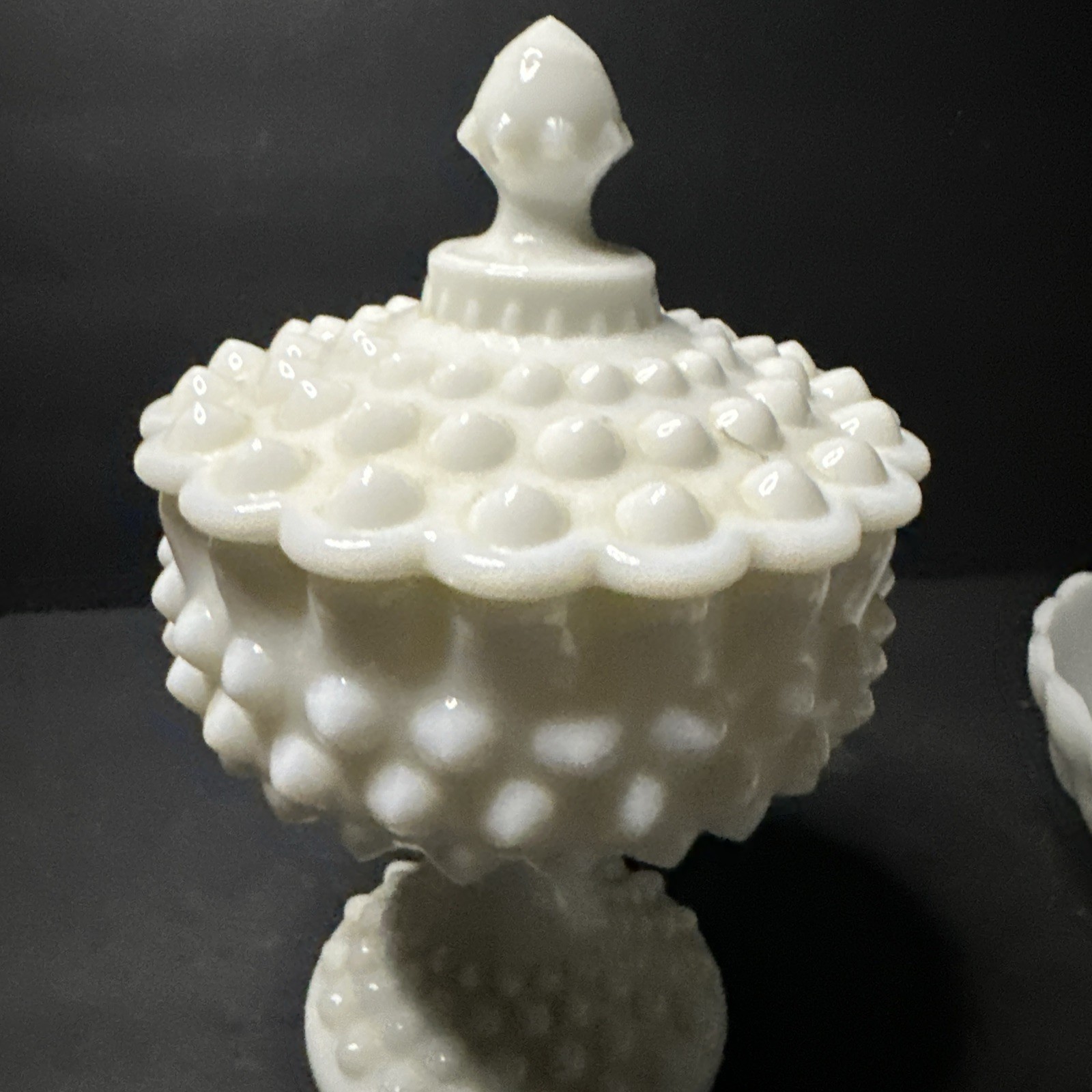 RARE set of 3 opal glass items with a hobnail pattern, manufactured by Fento#R15