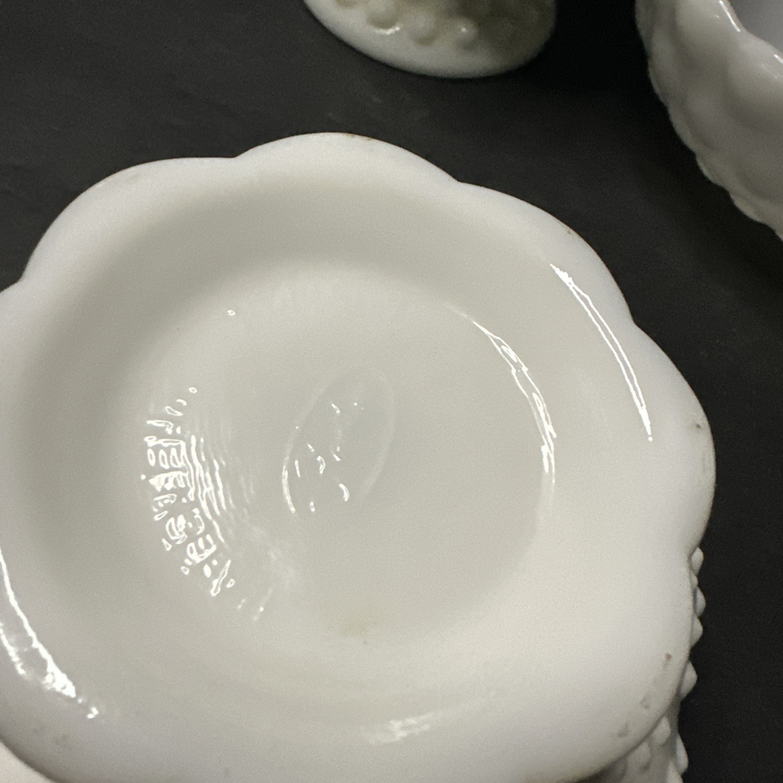RARE set of 3 opal glass items with a hobnail pattern, manufactured by Fento#R15