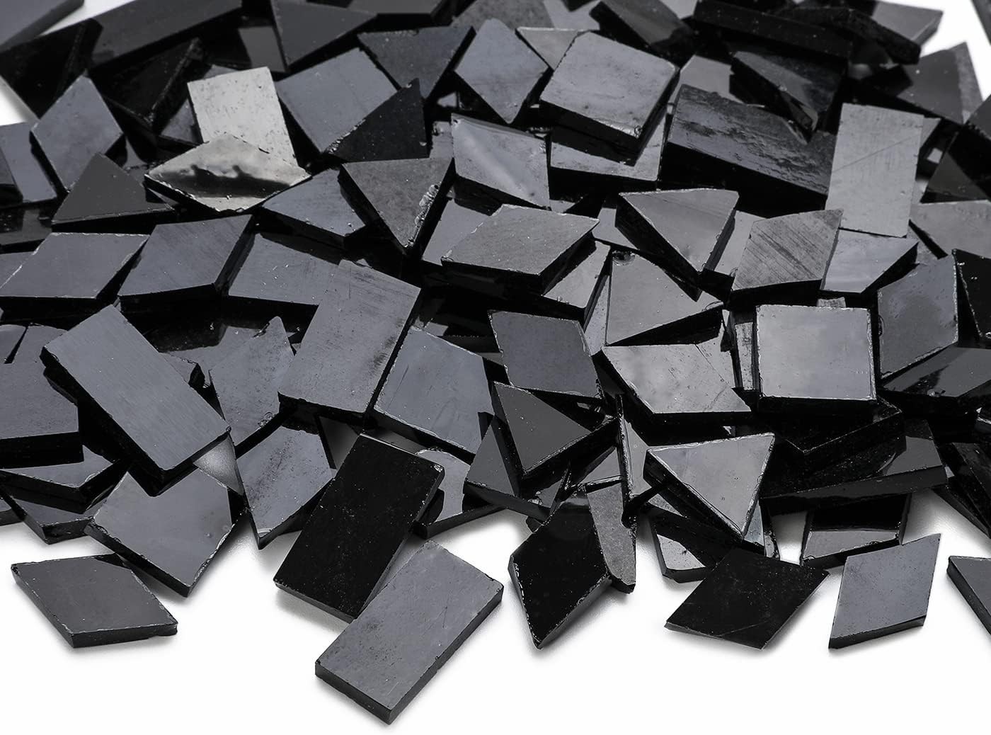200 Pieces Regular Black Glass Mosaic Tiles for Crafts 4 Shapes Mixed Colorful