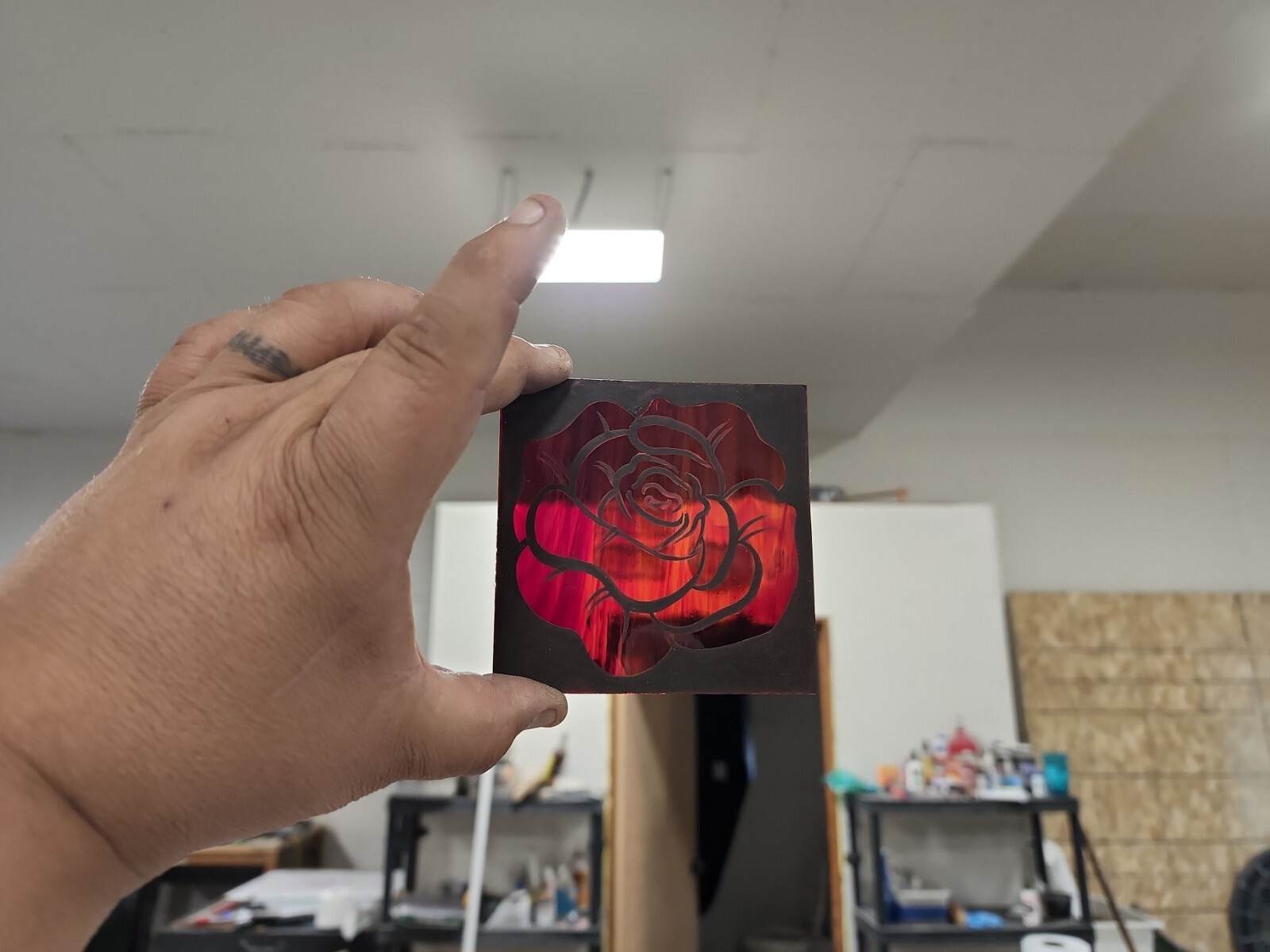 Custom Painted Stained Glass Roses On 3 3/4 × 3 3/4 Squares 2 total solid as set