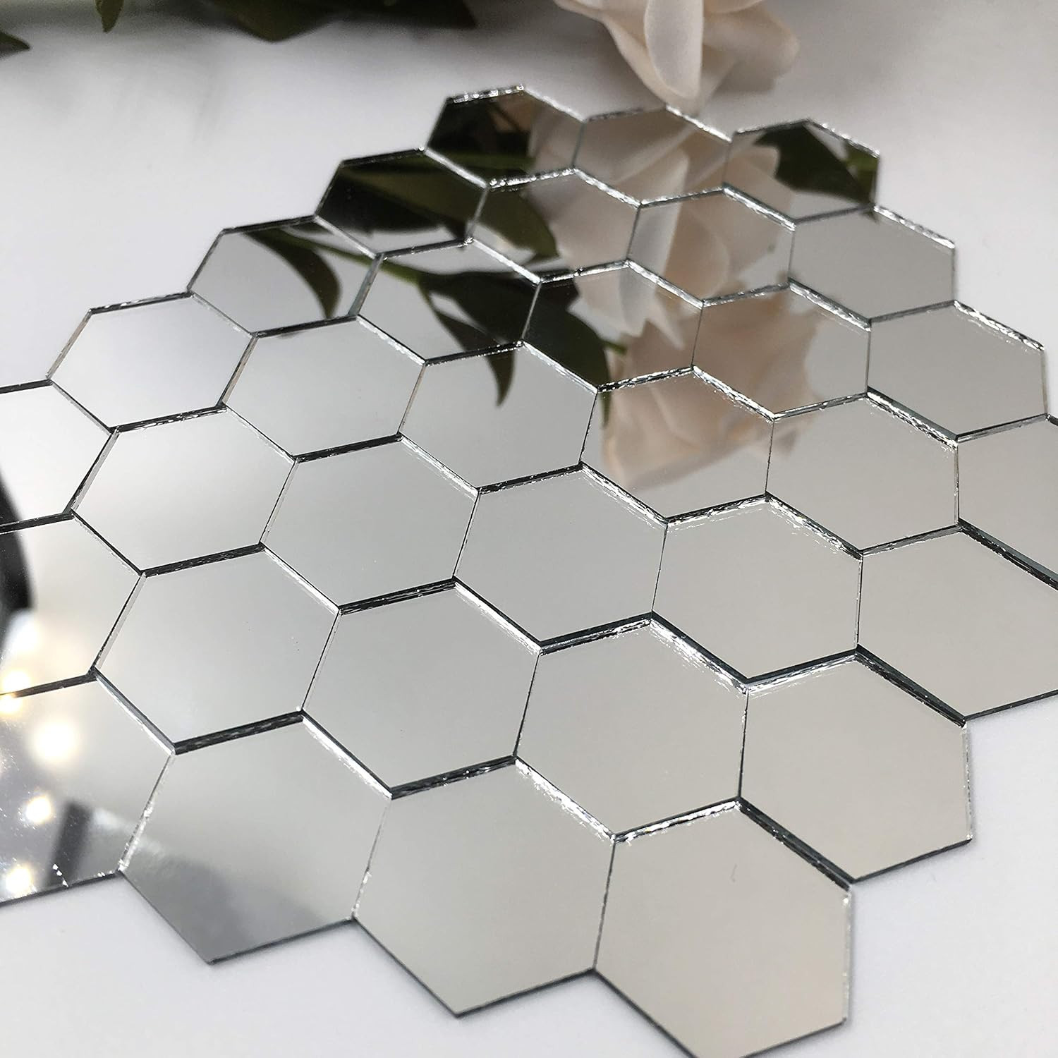 NUO RUI 1” Hexagonal Mirror Mosaic Tiles Craft Mirror Pieces Bulk 100 Pieces fo