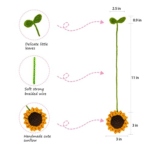 2 Pieces Handmade Sunflower Car Accessories Sunflower Pendants Car Mirror