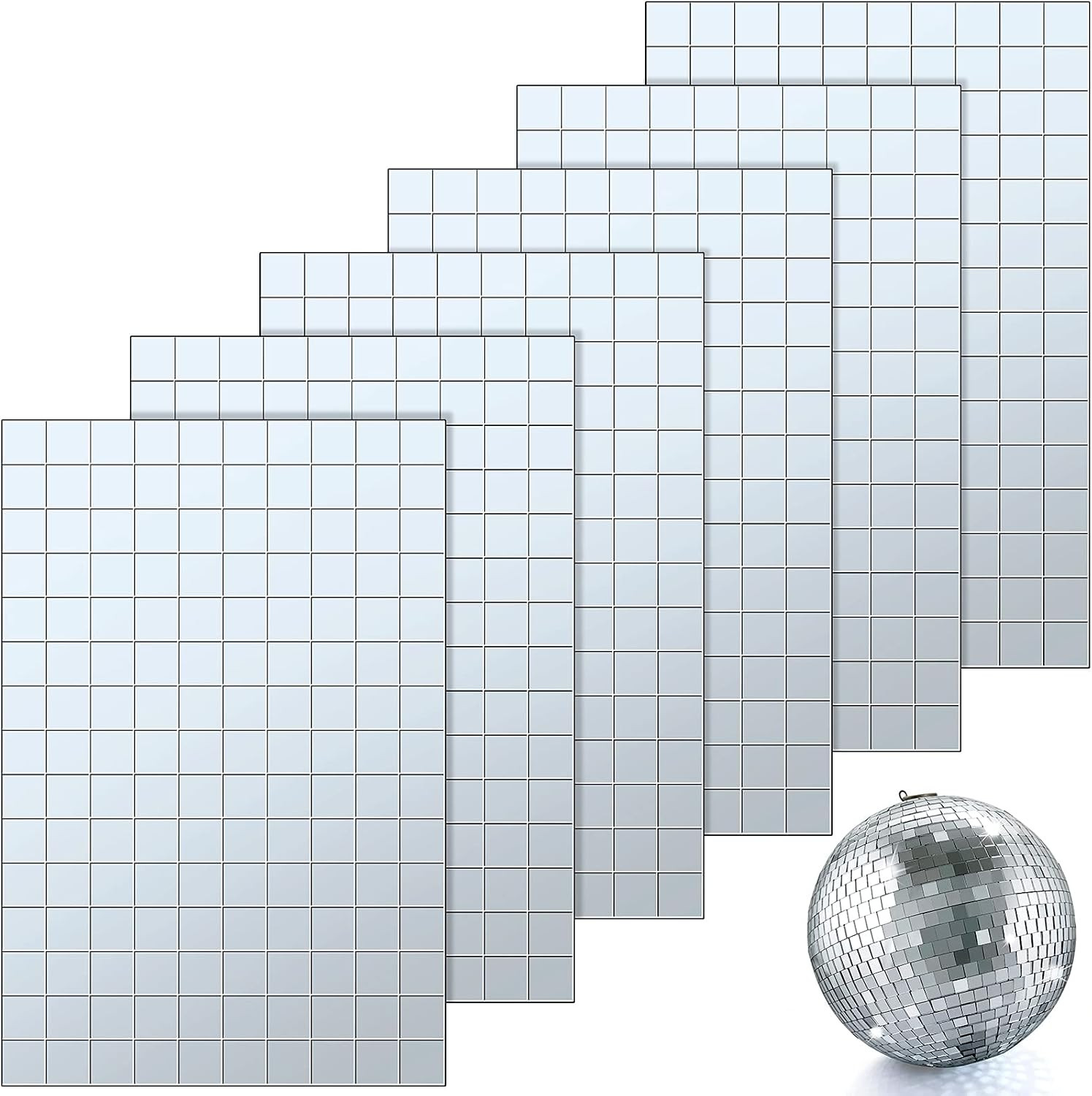 900 Pieces Mirrors Mosaic Tiles Disco Ball Mirror Self Adhesive Real Square Glas