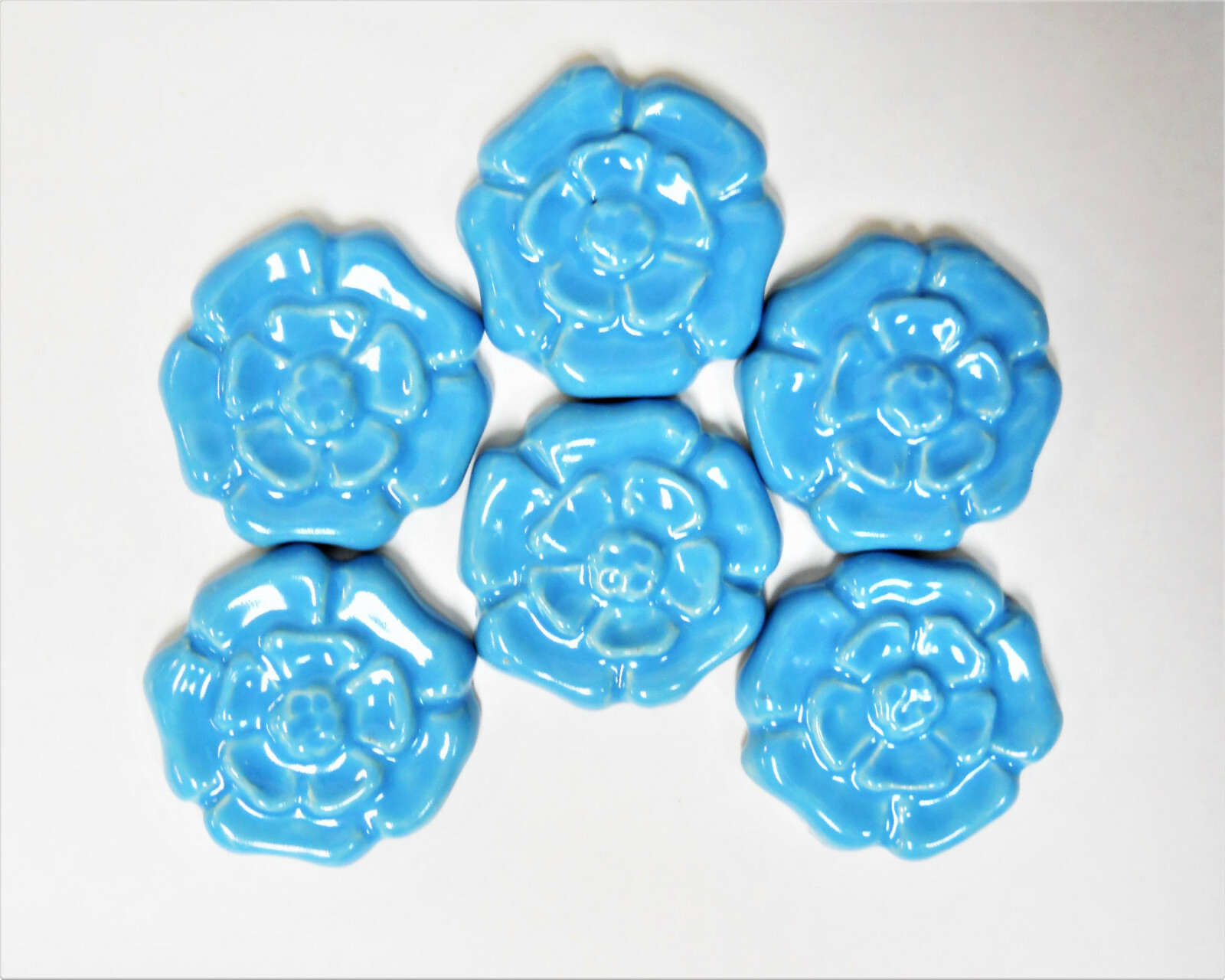 ROSETTE Mosaic Tiles Handmade Ceramic Art – Craft Tiles Lagoon Blue Set of 6