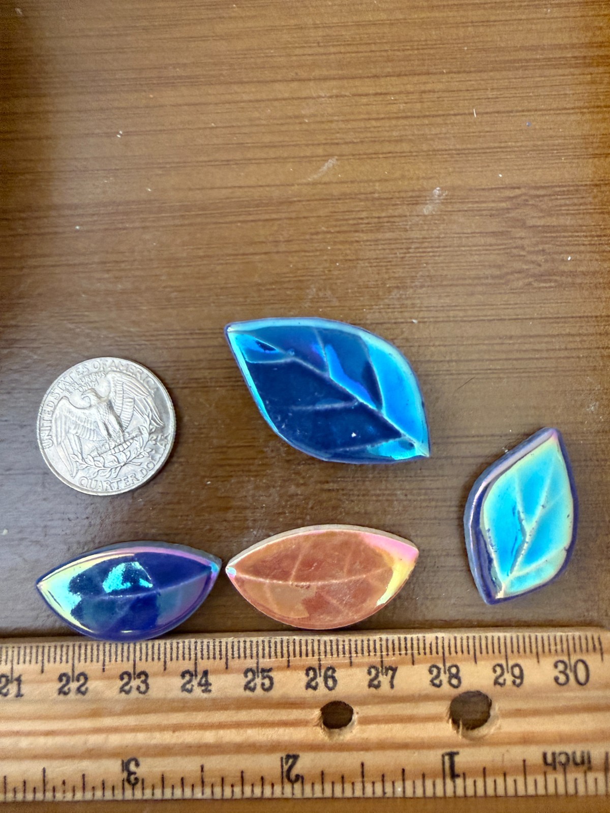 Iridescent Ceramic Leaves – Ficus – Mixed Ceramic Mosaic Tile Pieces – 7oz