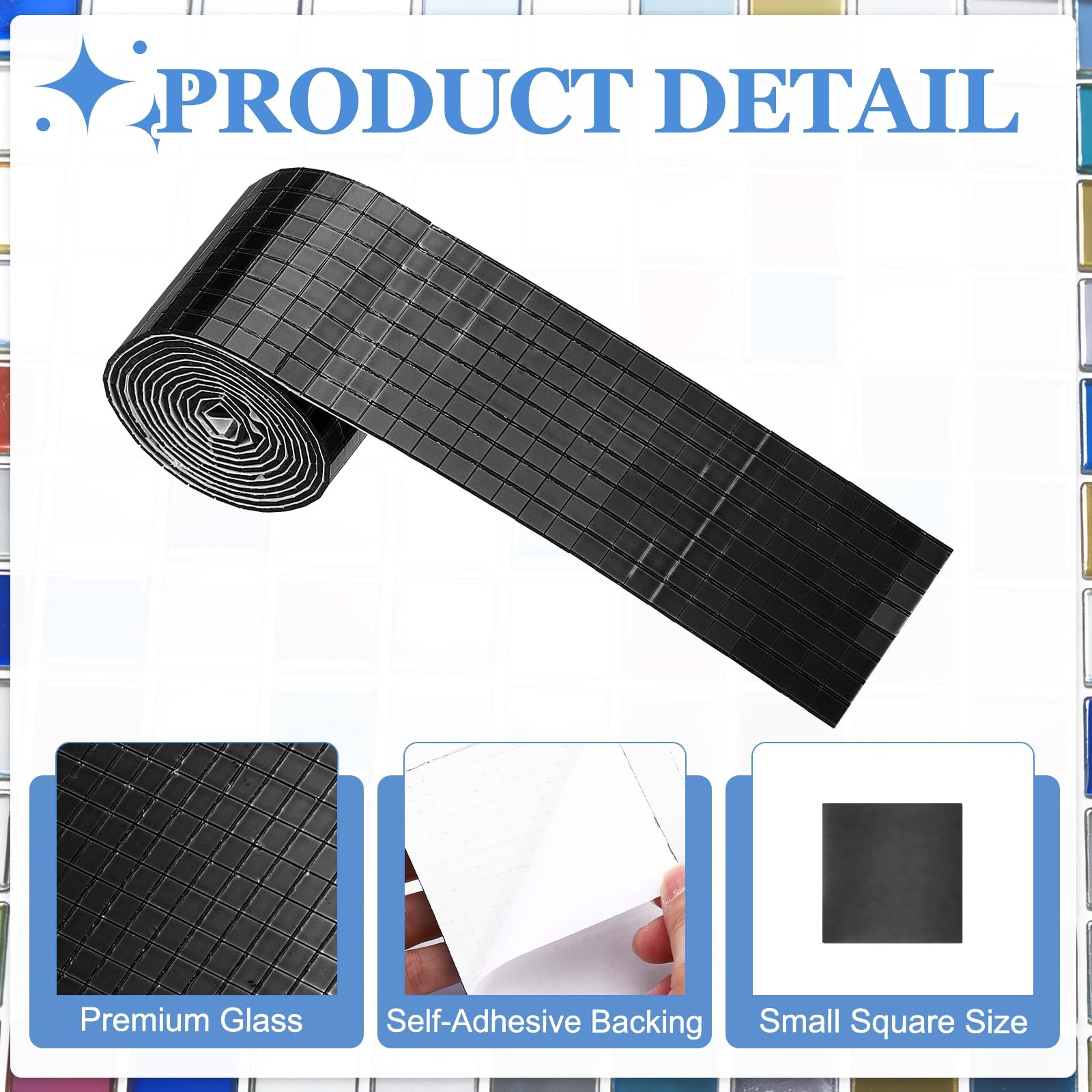 HARFINGTON 9600 Pcs Mirror Mosaic Tiles 5 x 5 mm Square Glass Self-Adhesive D…