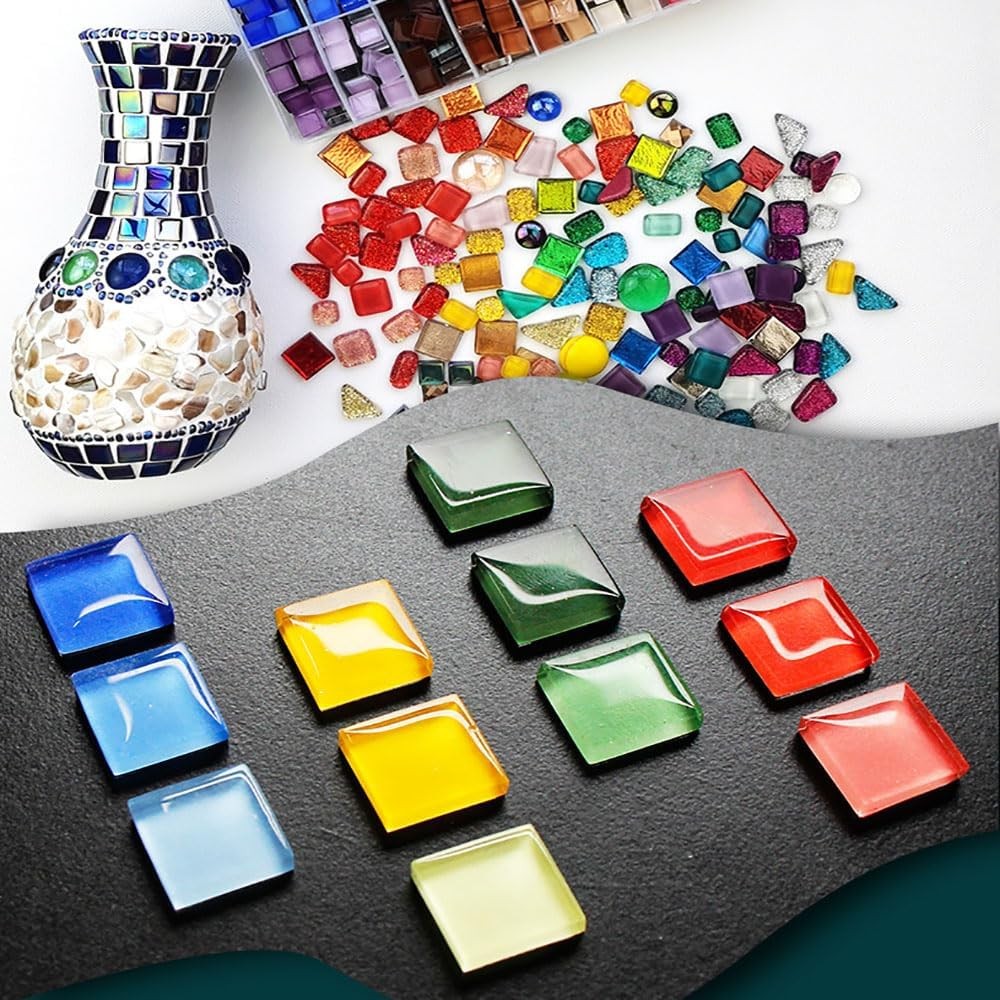 550pcs Mosaic Tiles for Crafts Bulk, 1.1LB Mixed Colors Iridescent Mix color