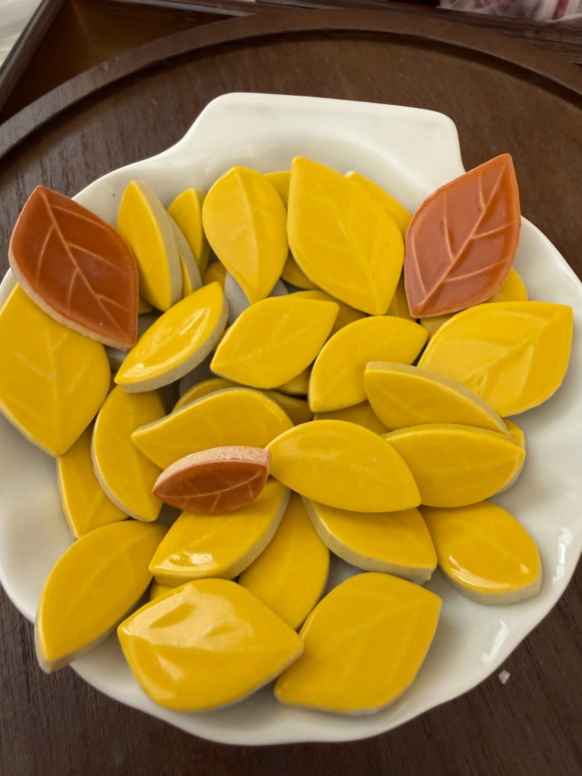 Yellow Ceramic Leaves – Ficus – Ceramic Mosaic Tile Pieces – 7oz
