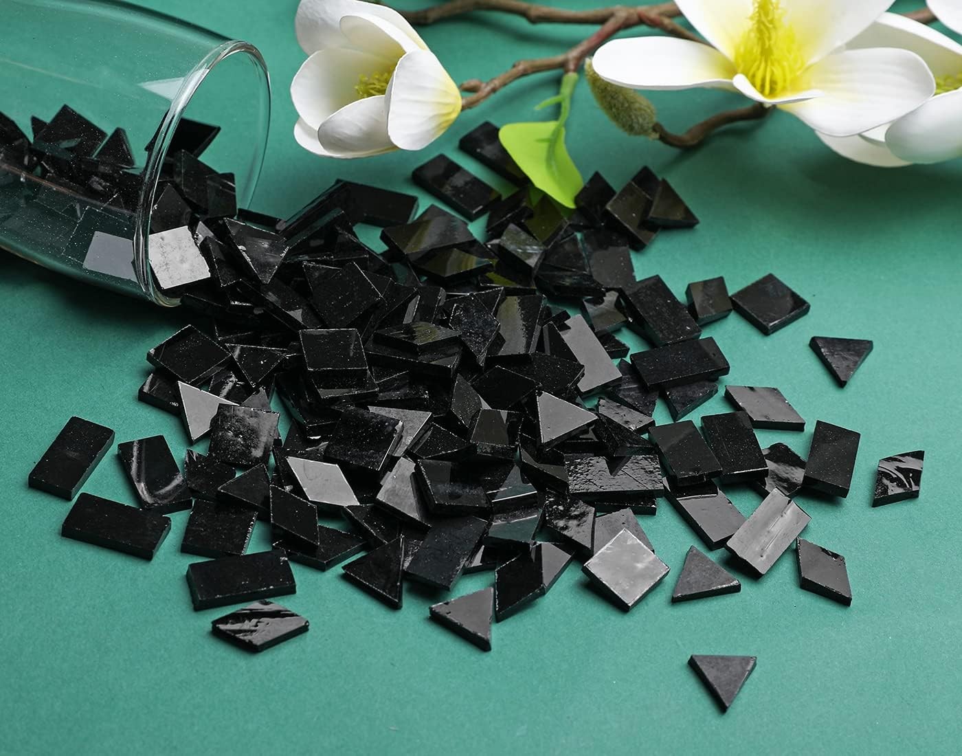 200 Pieces Regular Black Glass Mosaic Tiles for Crafts 4 Shapes Mixed Colorful
