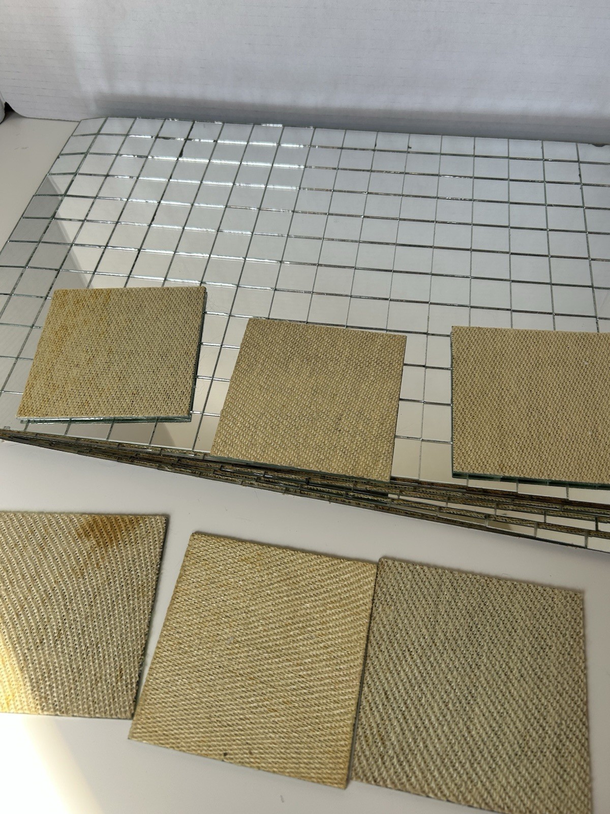 Vintage 70s mirrored Mosaic Tiles disco placemats / coasters (6 of each)