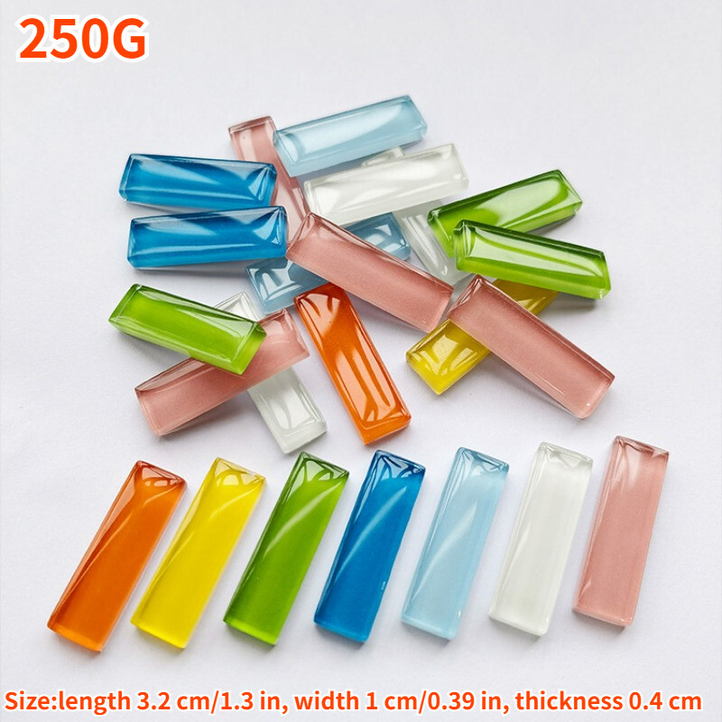 250g Multicolor Glass Rectangle Mosaic Tiles DIY Clear Mixed Color for Art Craft