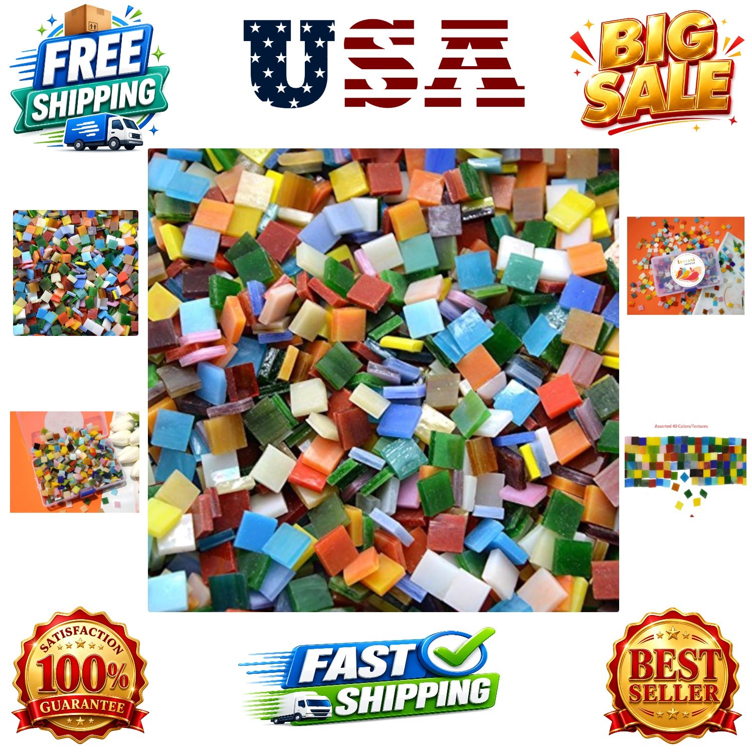 800 Pieces Mosaic Tiles Stained Glass – Assorted Colors for Art Craft and Hom…