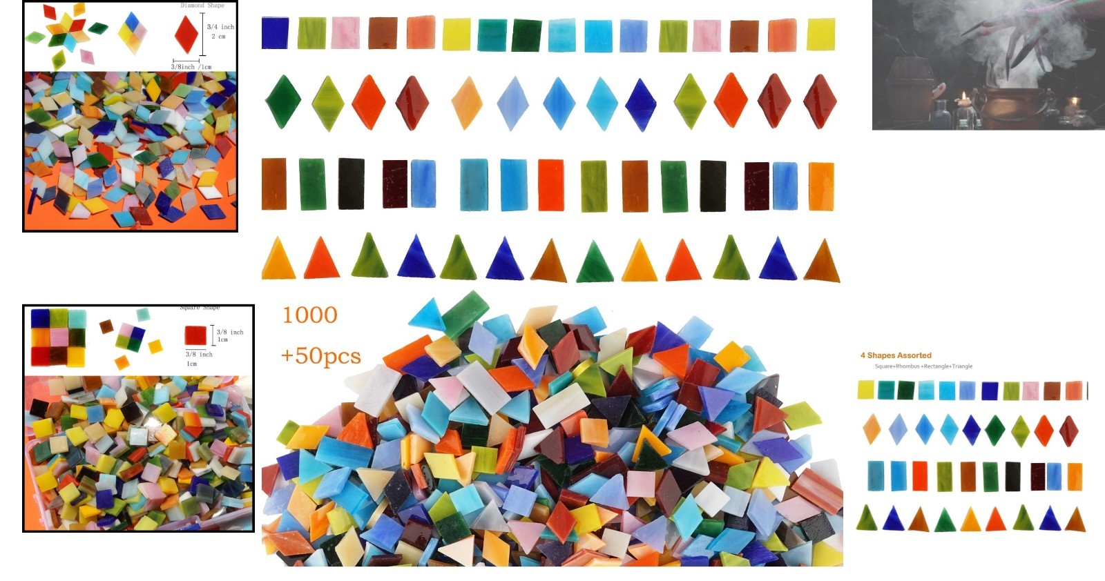 Colorful Glass Mosaic Tiles – 1050 Piece Art Deco Set for Creative Projects