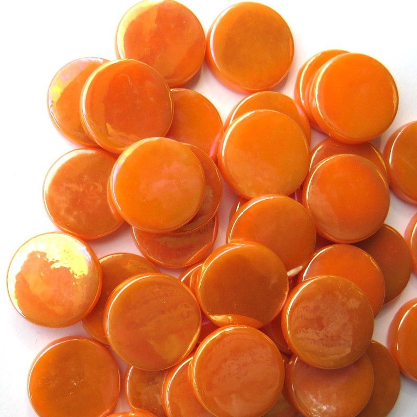 Pearlized Orange 25 tiles 18 mm Glossy Round Glass Mosaic Tile Pieces – 25 tiles